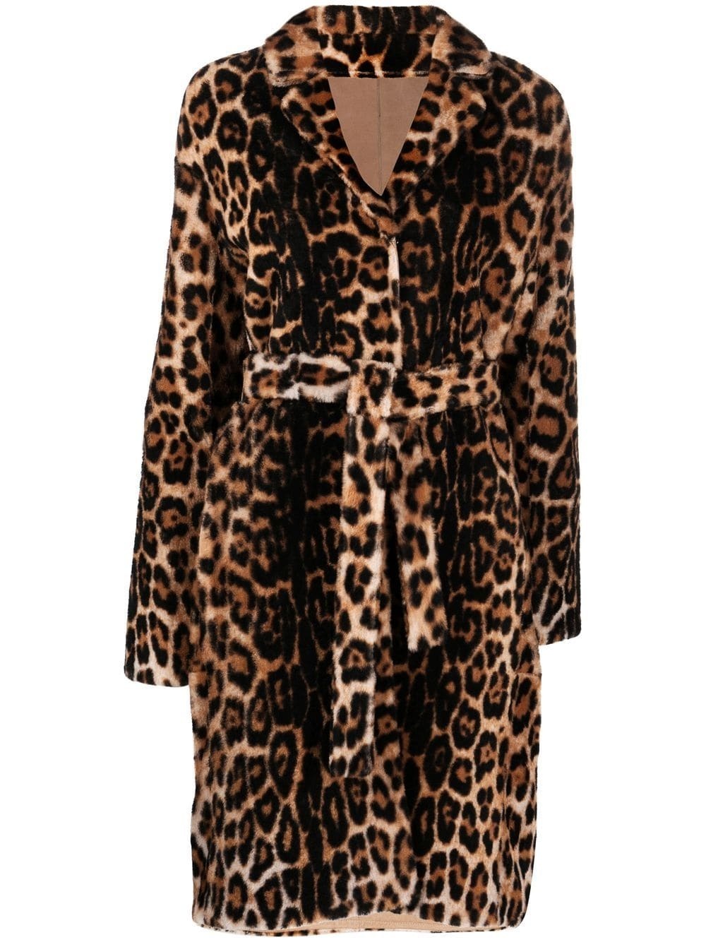 leopard print belted coat - 1