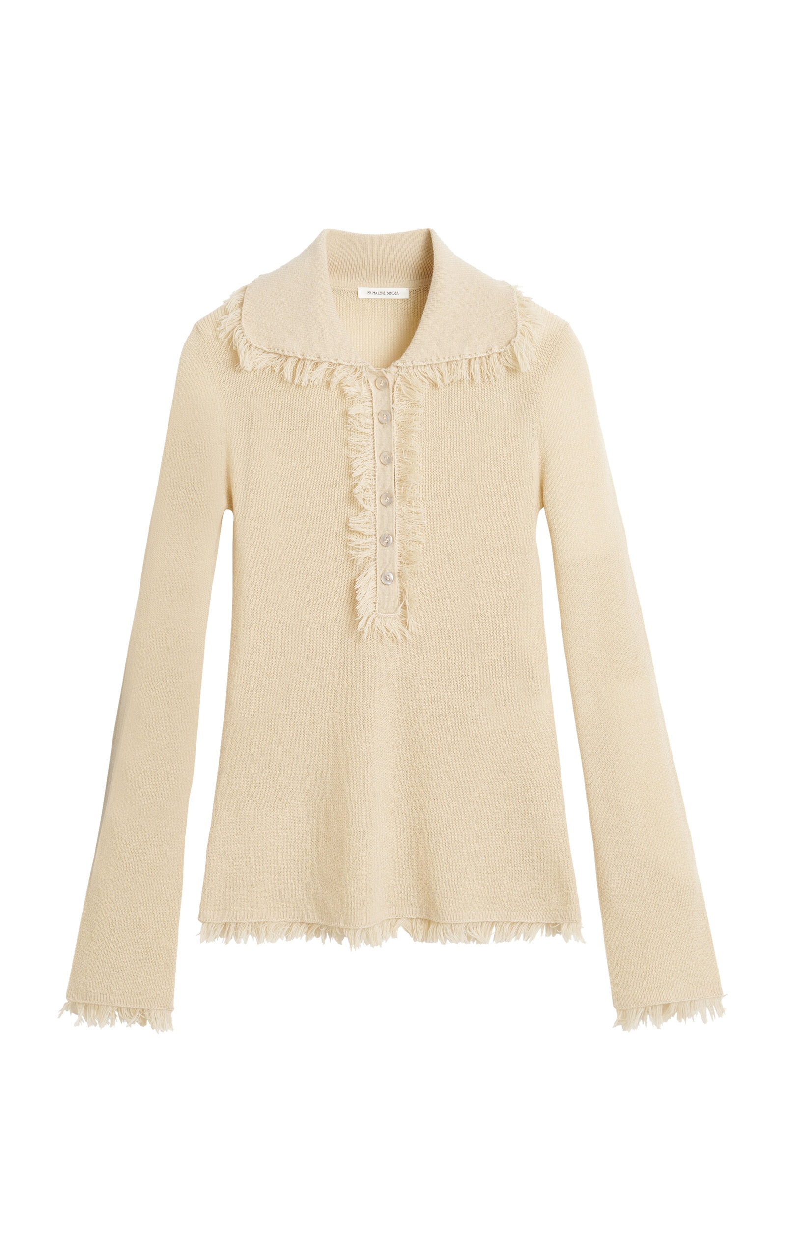 Dreele Fringed Wool-Mohair Polo Top neutral - 1