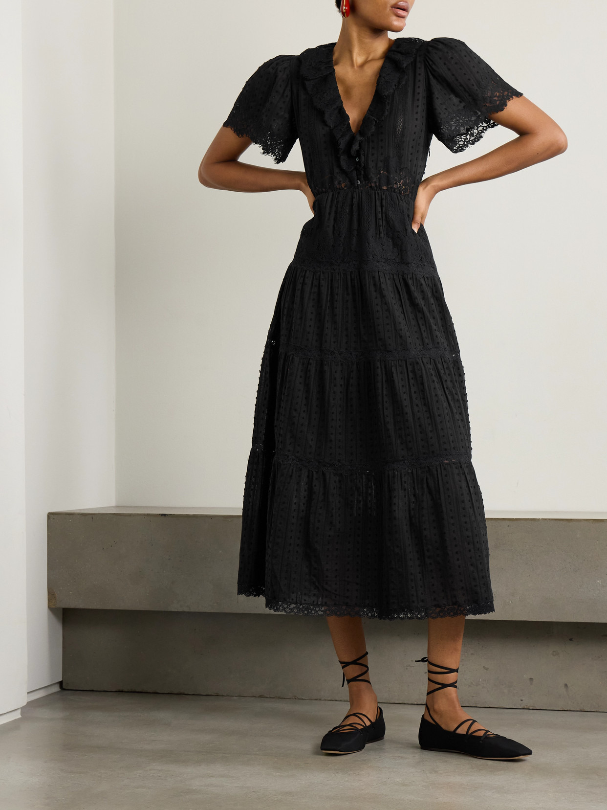 Gabriella Ruffled Tiered Lace-trimmed Point D'esprit Cotton Dress - 4