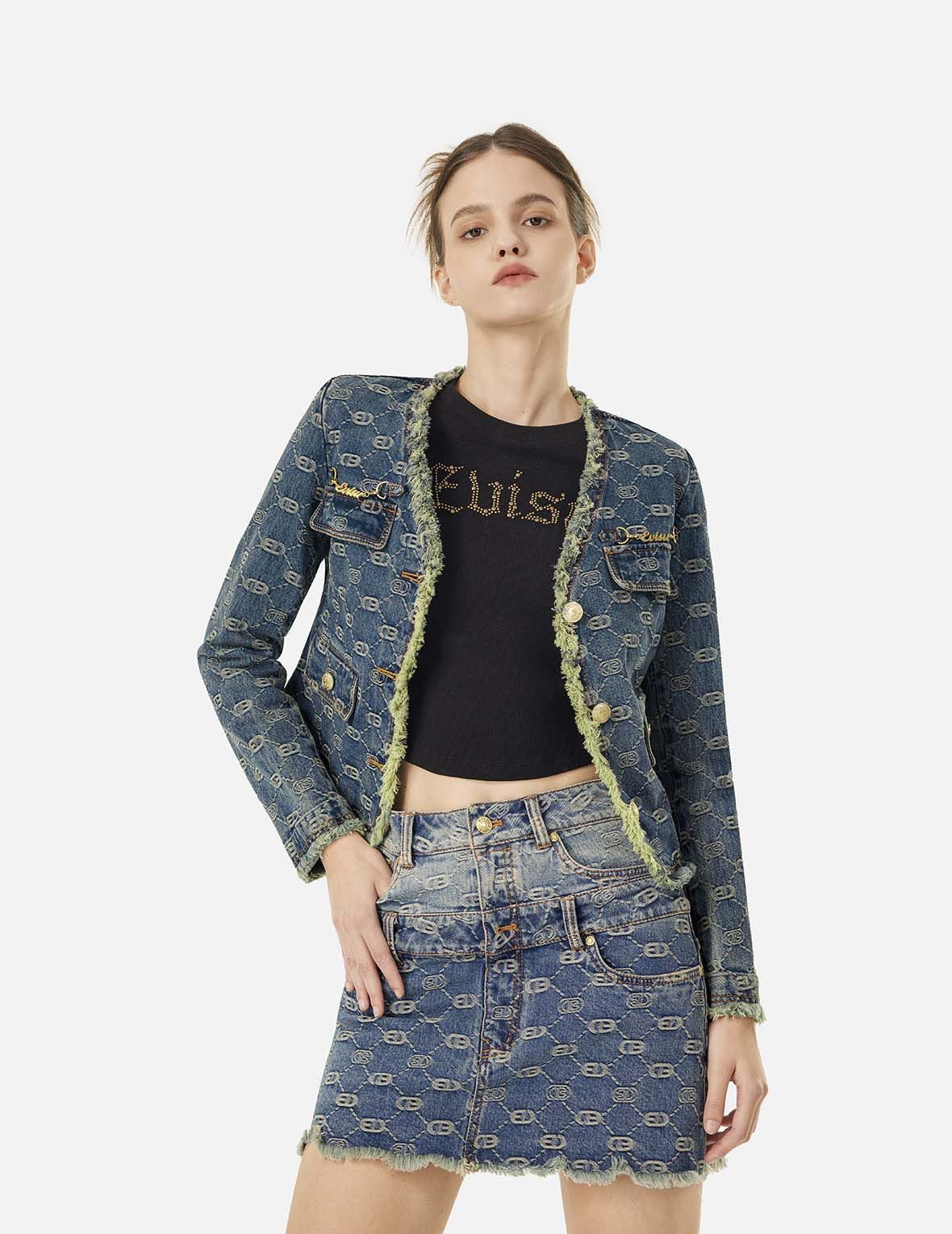 ALLOVER LOGO JACQUARD FASHION FIT DENIM JACKET - 5