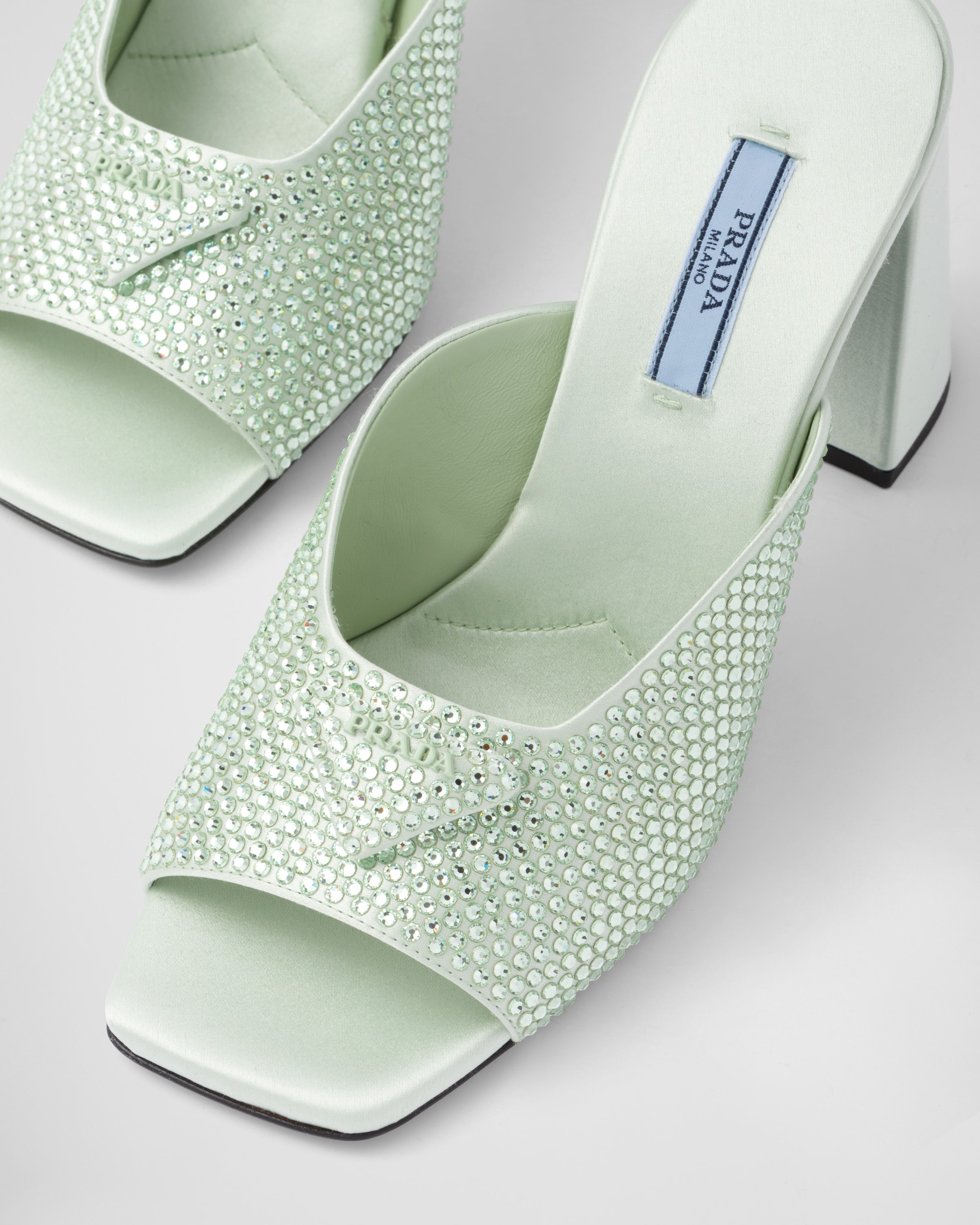 High-heeled satin slides with crystals - 6