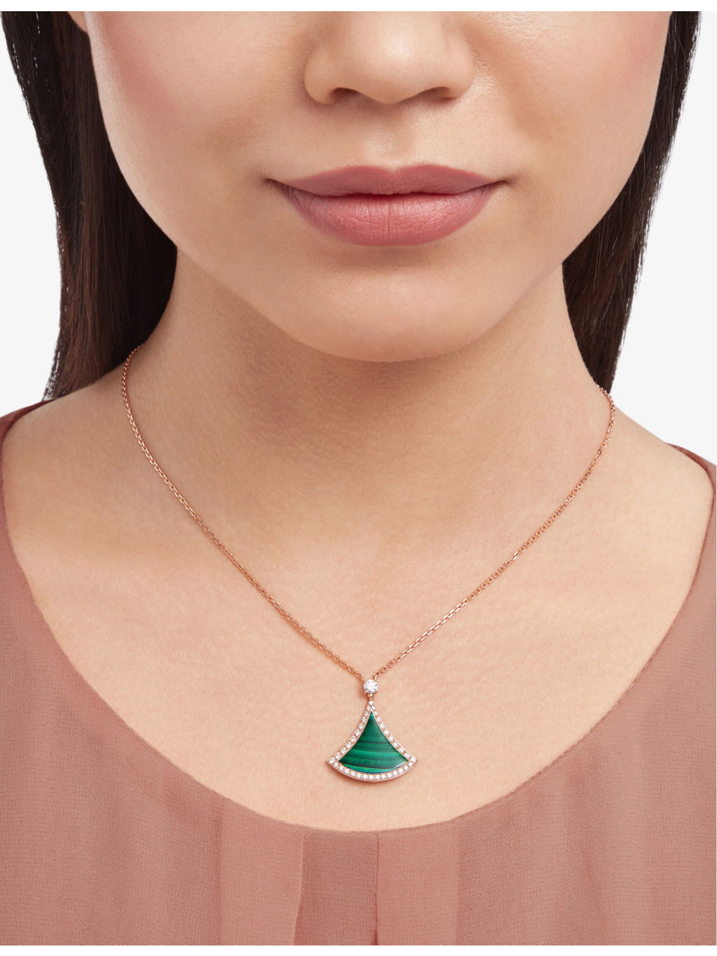 Divas' Dream 18ct rose-gold, 0.5ct brilliant-cut diamond and malachite pendant necklace - 5