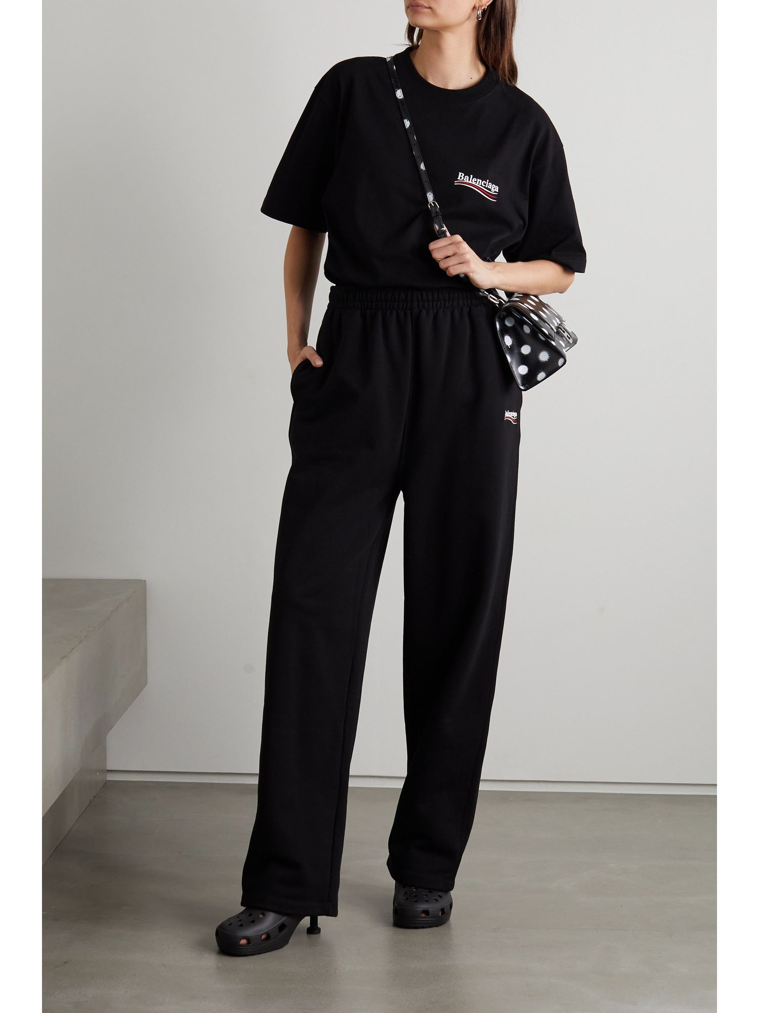 Oversized embroidered cotton-jersey T-shirt Black - 2