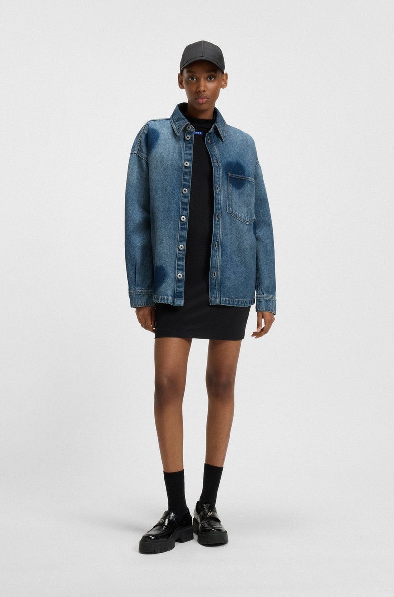 HUGO RIGID-DENIM SHIRT WITH PRINTED HEARTS outlook