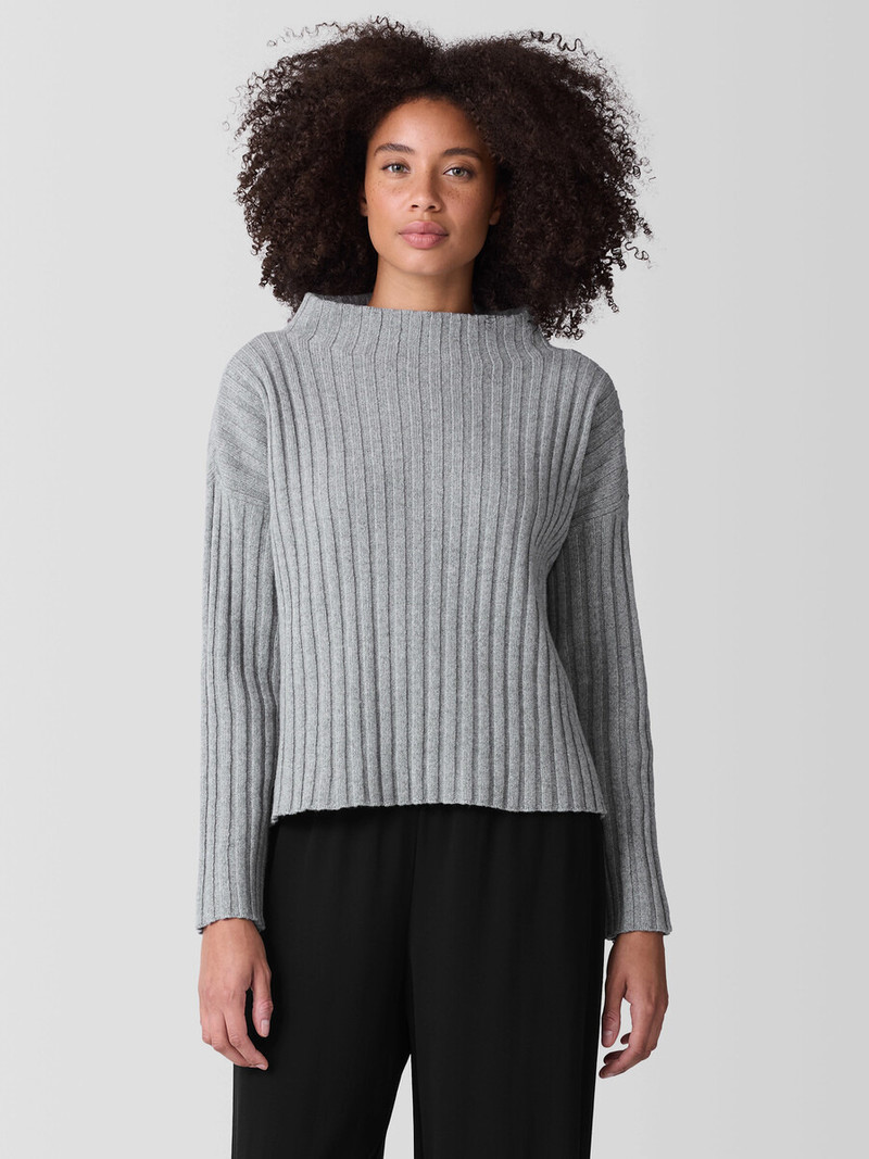 EILEEN FISHER Recycled Wool Cashmere Funnel Neck Top outlook
