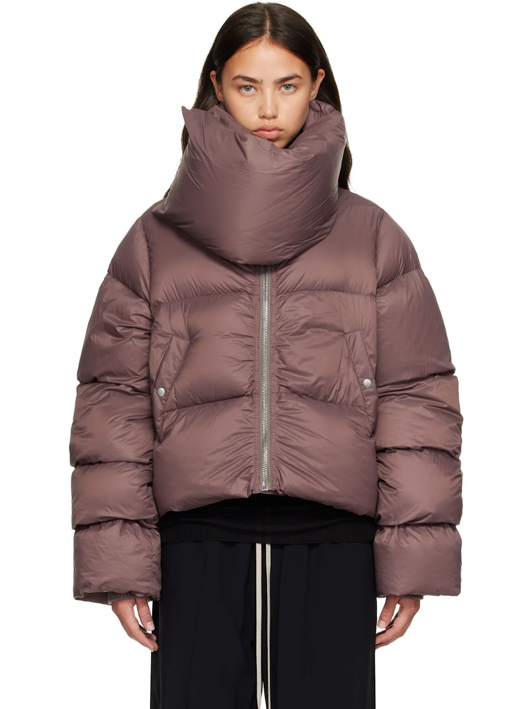 Burgundy Tower Funnel Neck Down Jacket - 1