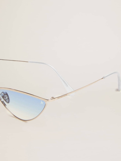 Golden Goose Sunglasses cat-eye style with silver frame and blue lenses outlook