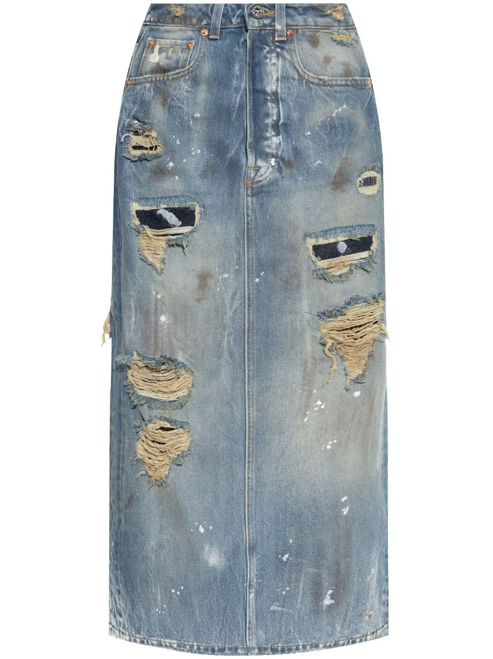 distressed maxi denim skirt - 1
