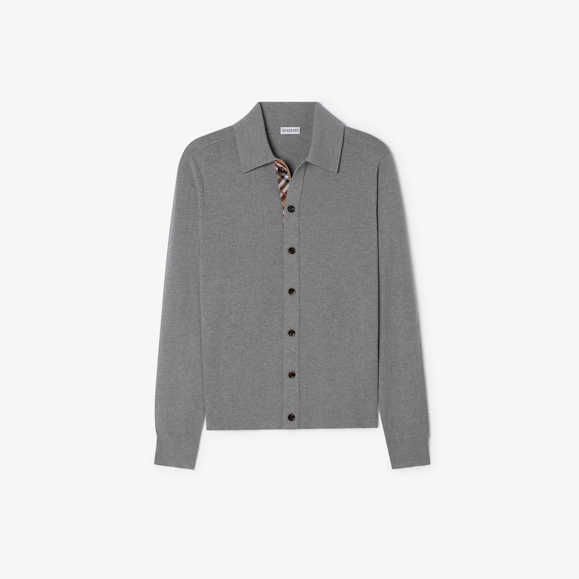 Check Trim Wool Cardigan - 1