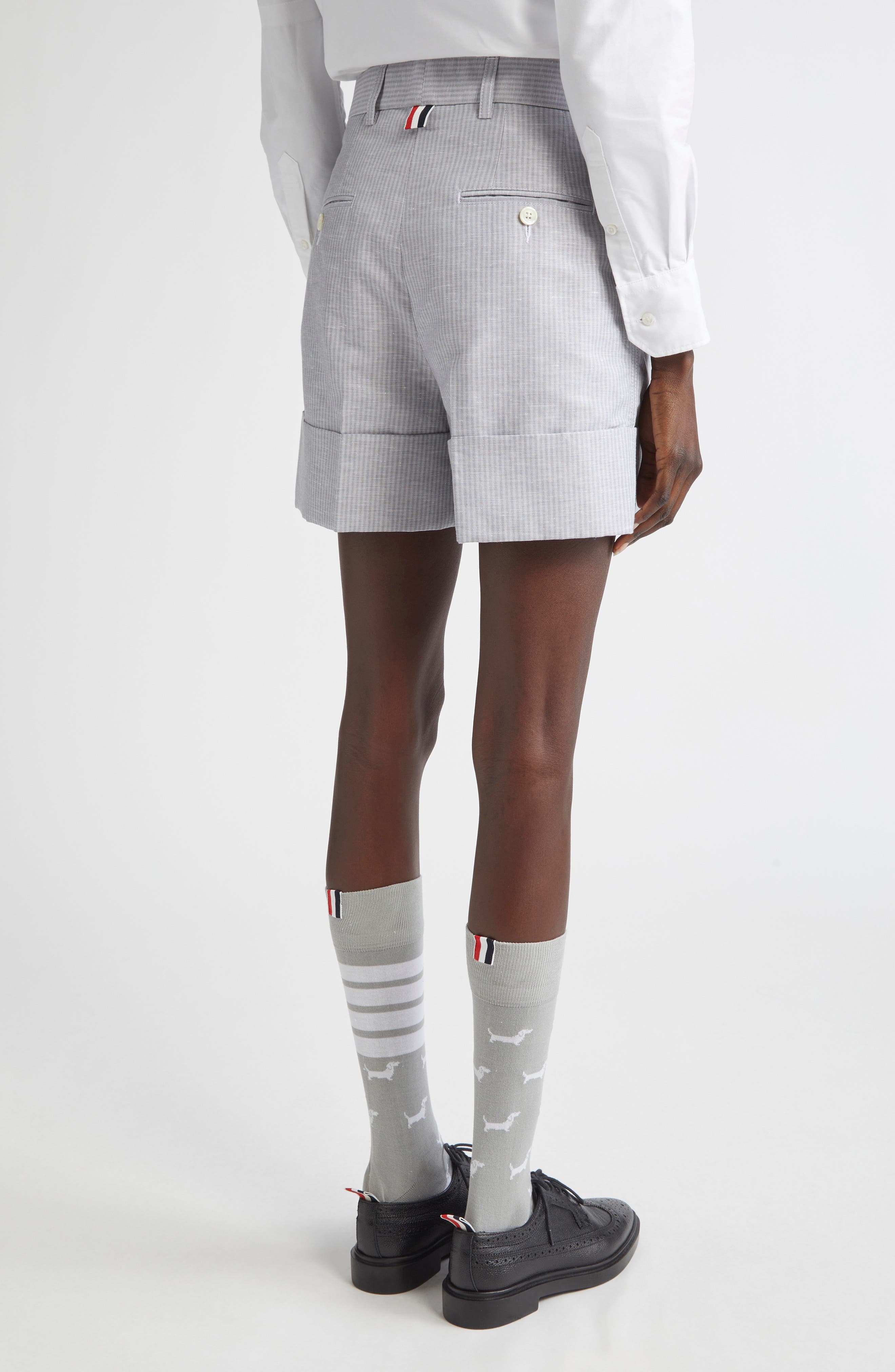 Thom Browne Pinstripe Linen & Cotton Sack Shorts in Light Grey at Nordstrom - 3