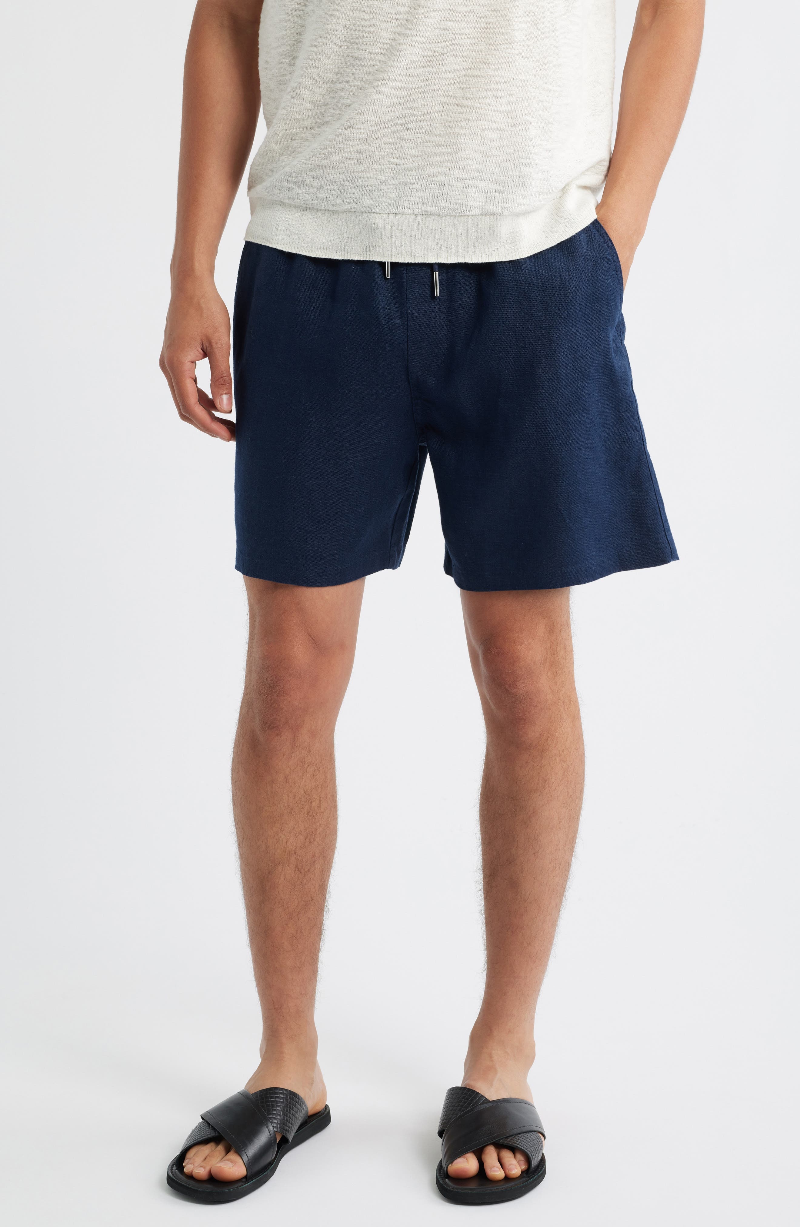 NN07 1454 Gregor Linen Drawstring Shorts in Navy Blue at Nordstrom - 1