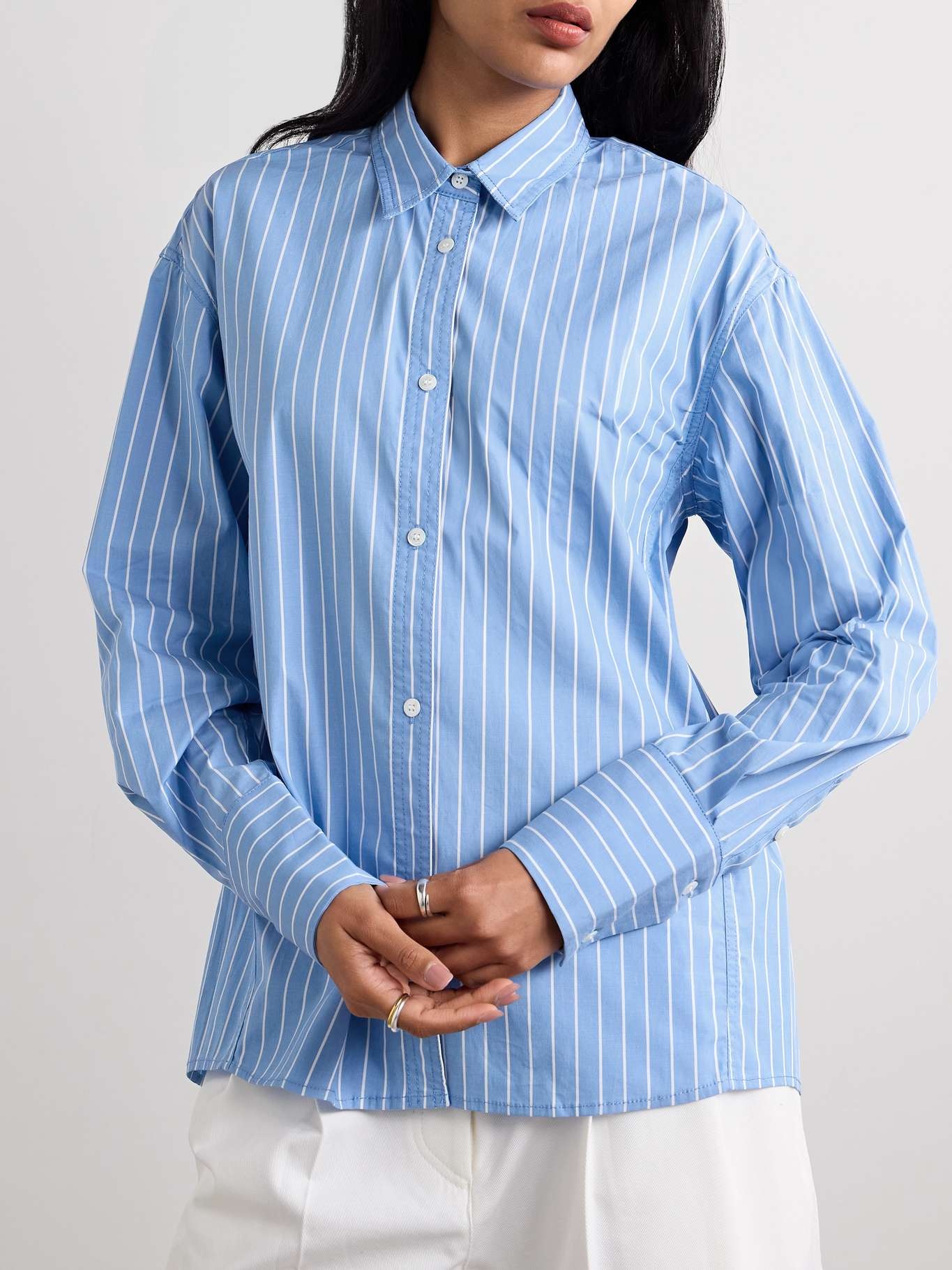 Kelly striped cotton-blend poplin shirt - 3