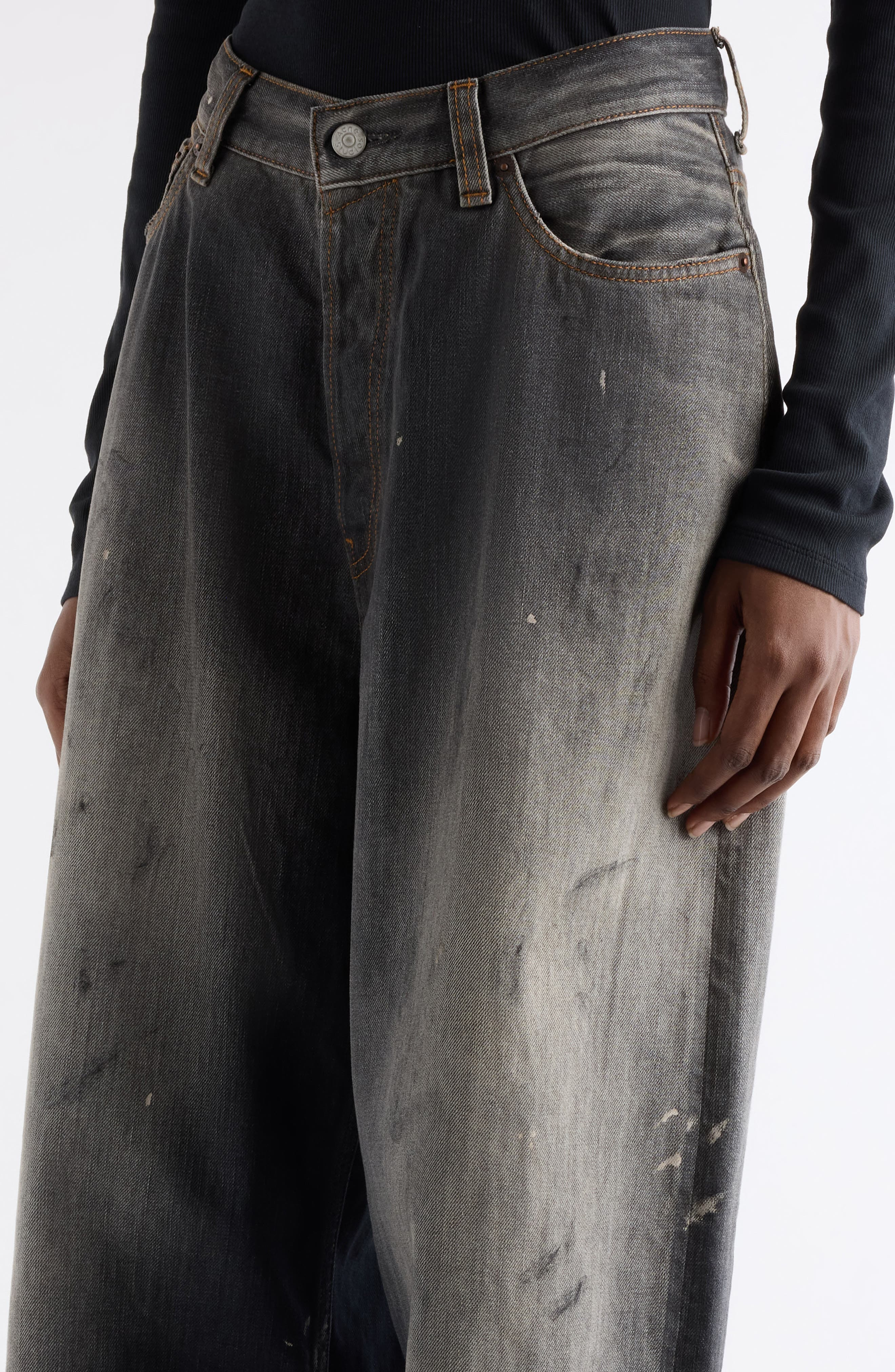 Acne Studios 2023 Black Trafa Paint Splatter Baggy Wide Leg Jeans at Nordstrom - 5