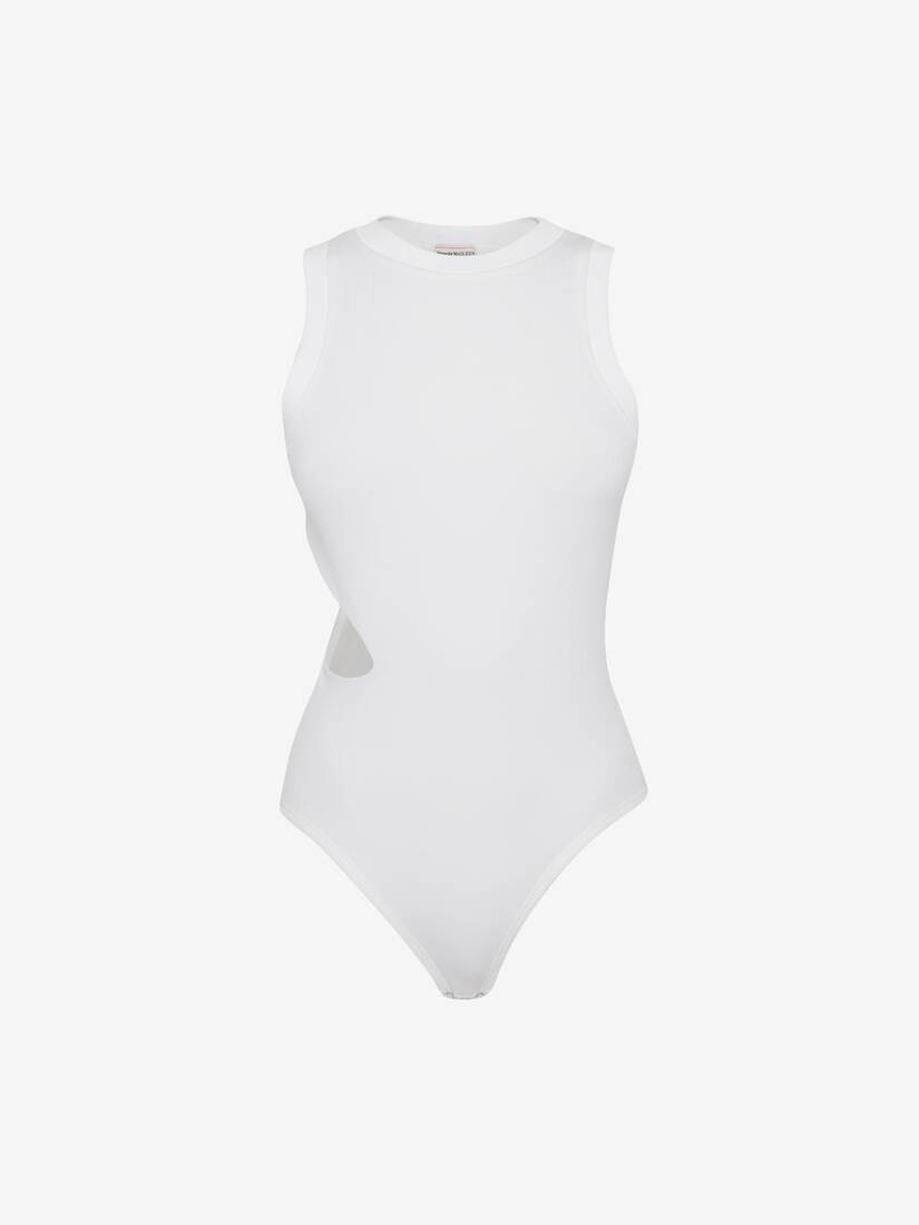 Women's Slashed Ribbed Bodysuit in Optical White - 1