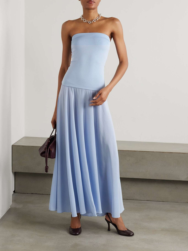 ESSE Studios Illi strapless stretch-knit and silk-crepe maxi dress Blue outlook