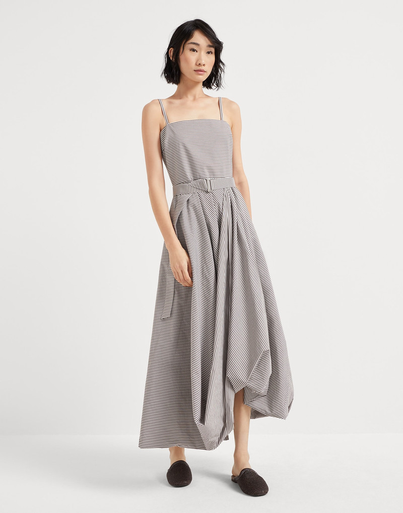 Multi-stripe cotton poplin belted bubble hem dress 1