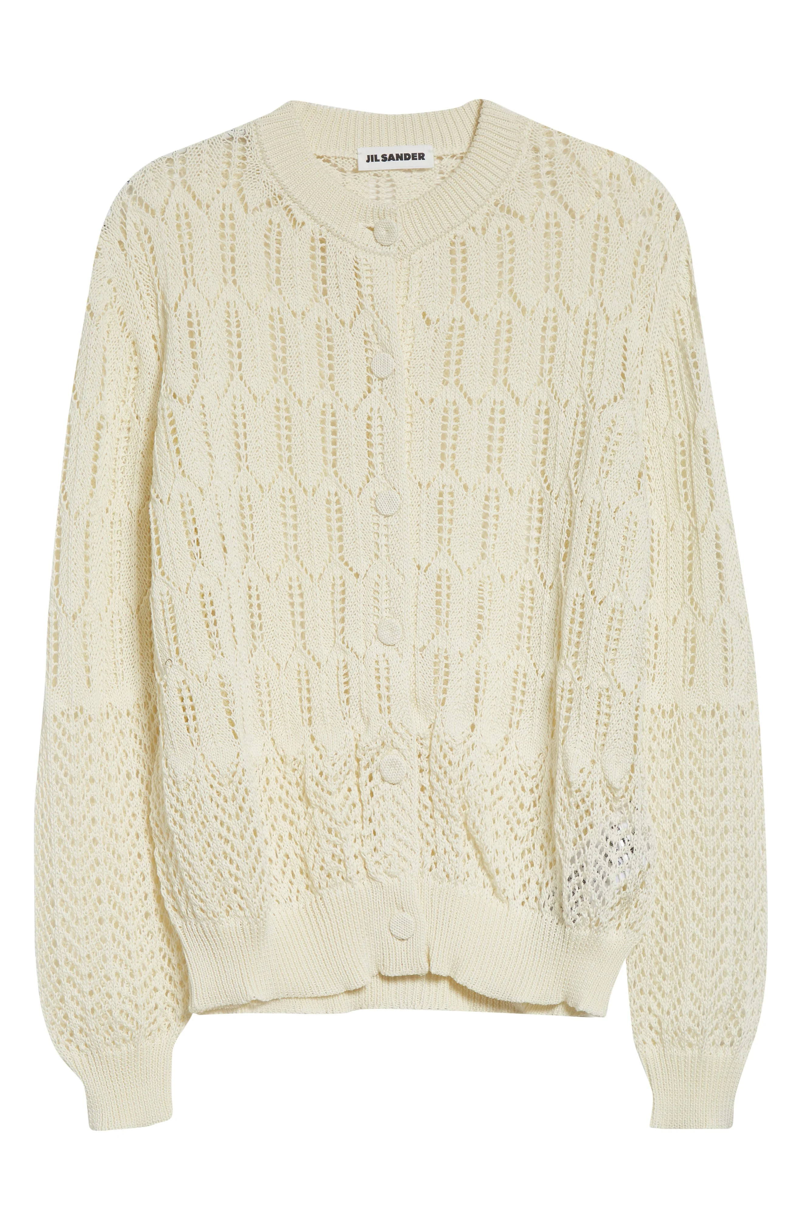 Jil Sander Pointelle Knit Cotton Cardigan in Eggshell at Nordstrom - 1