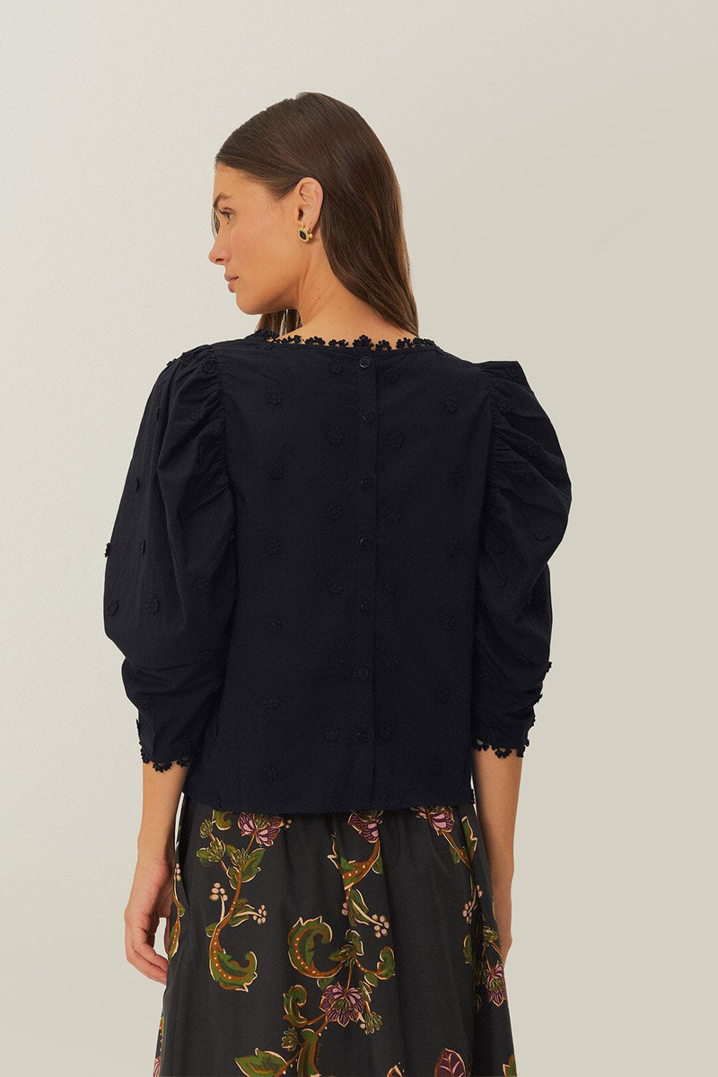 Black 3D Flowers Blouse 4