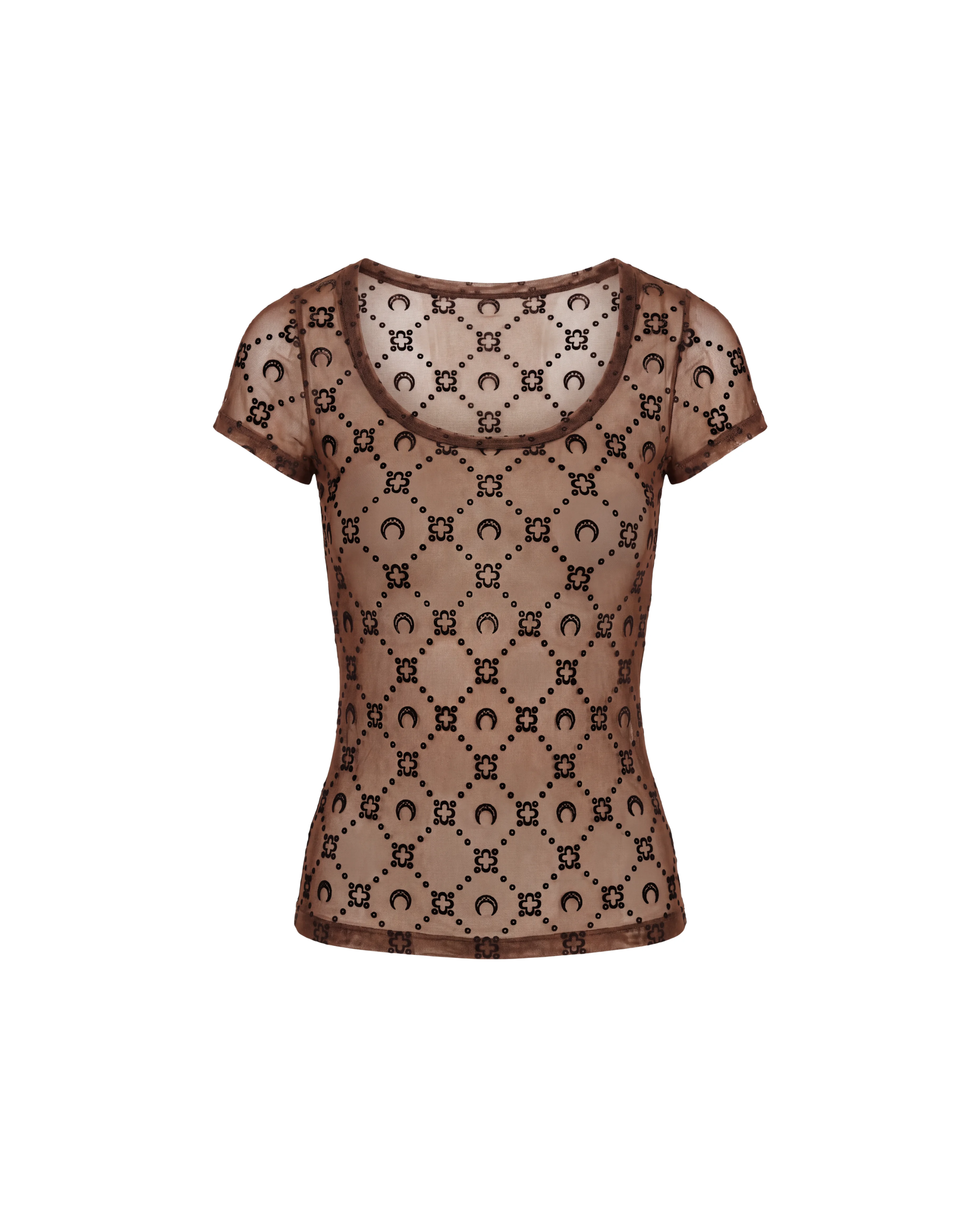 MOONOGRAM MESH FLOCK SHORT SLEEVE ROUNDNECK TOP - 1