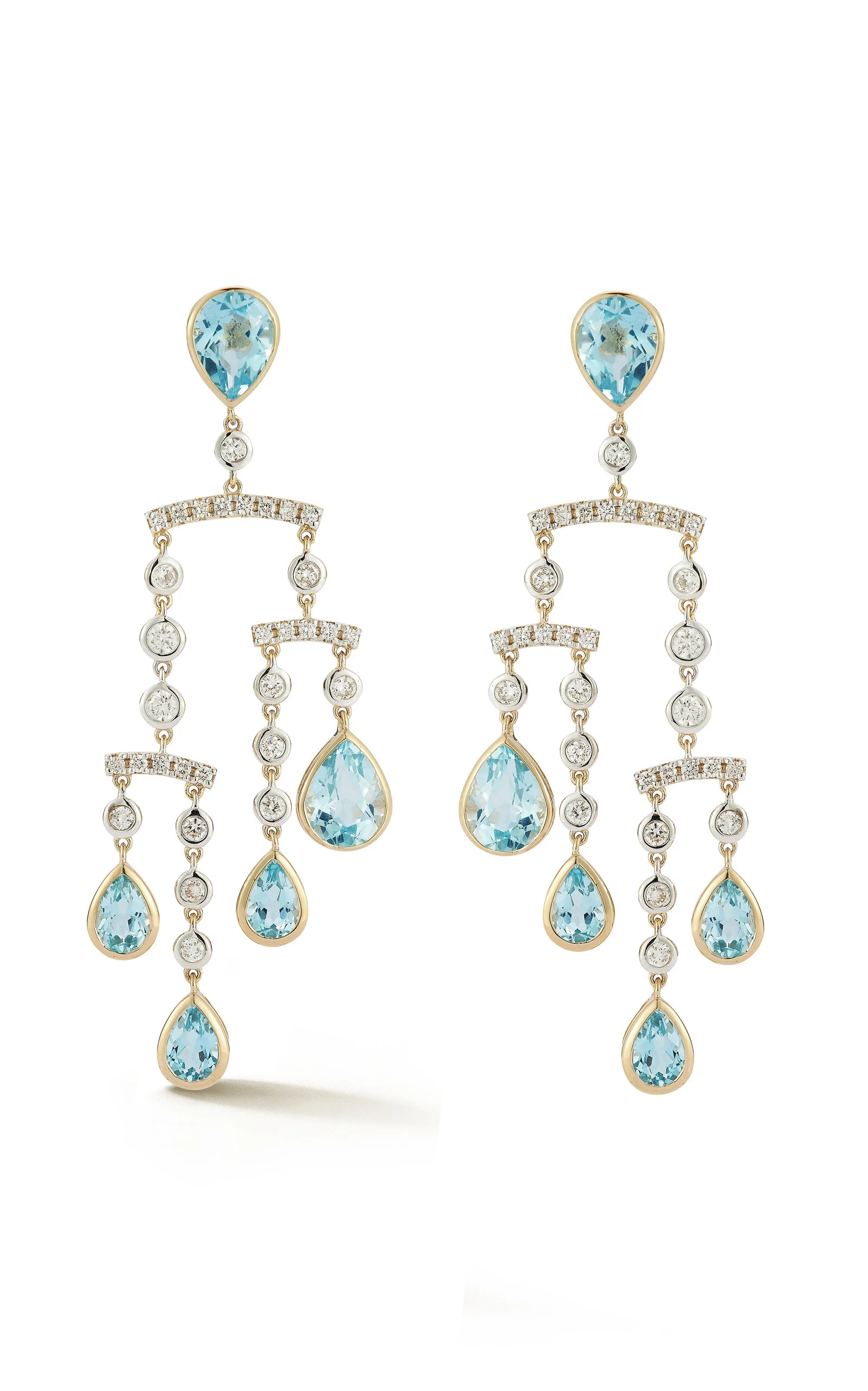 Mobile 14K Yellow Gold Topaz, Diamond Earrings blue - 1
