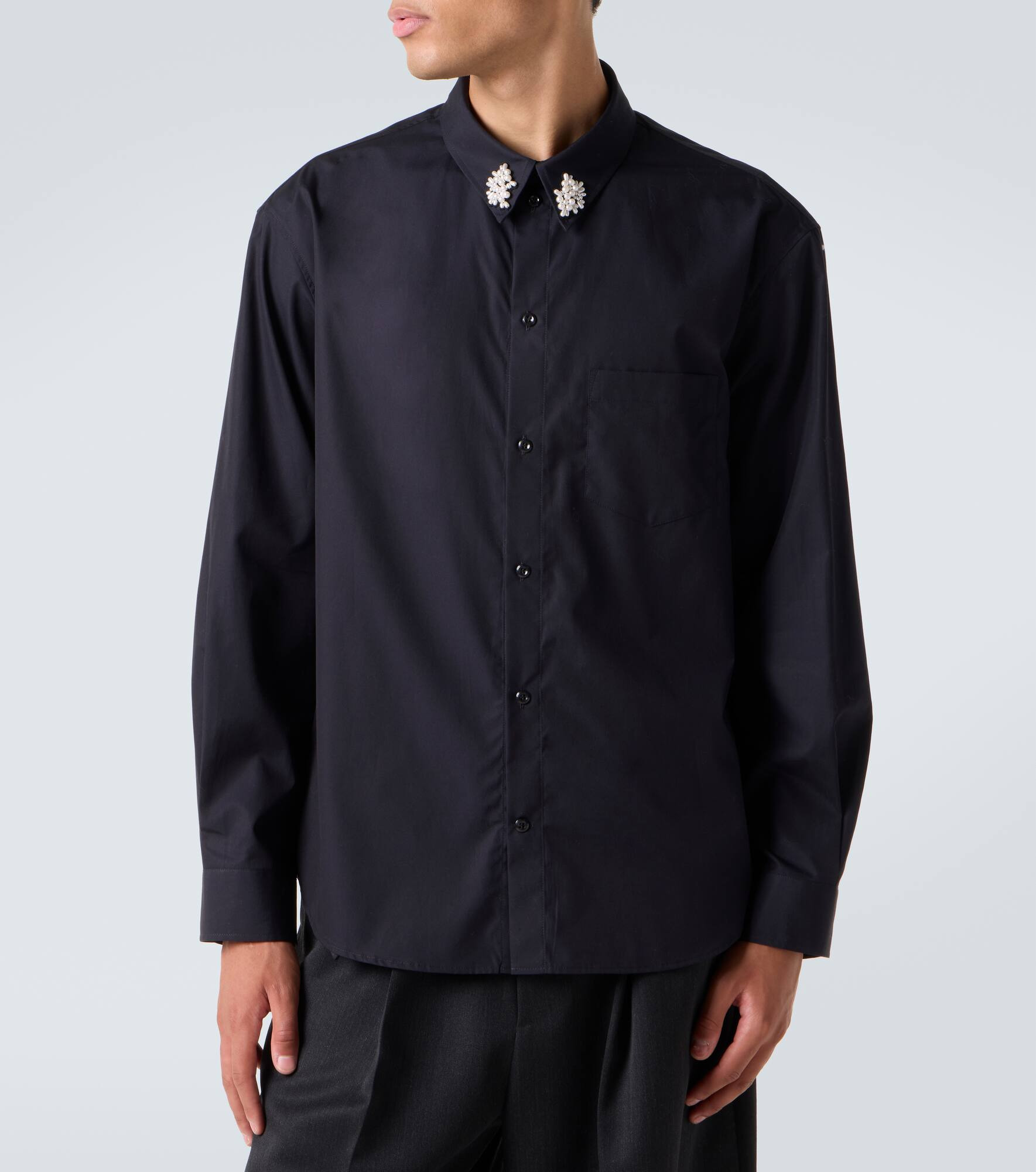 Faux pearl cotton poplin shirt - 3