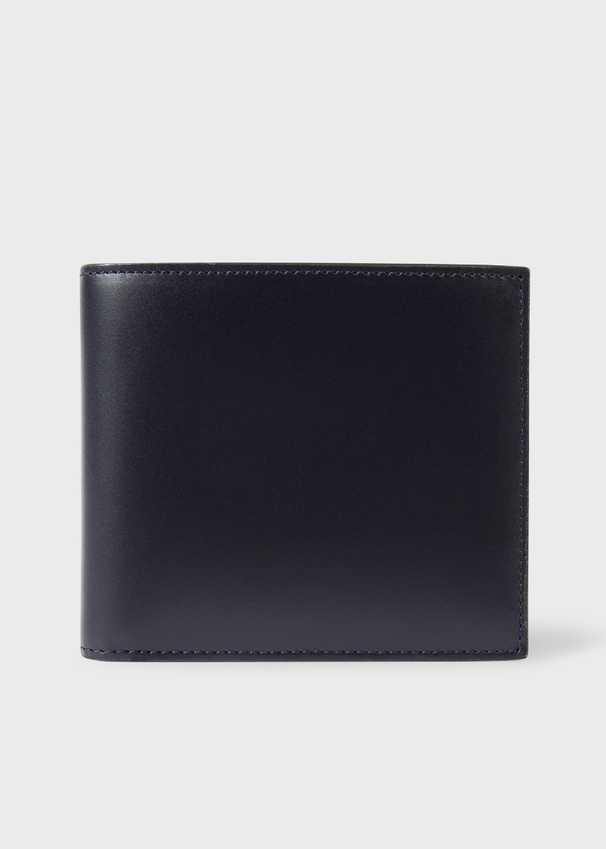 Navy Leather Monogrammed Billfold Wallet - 1