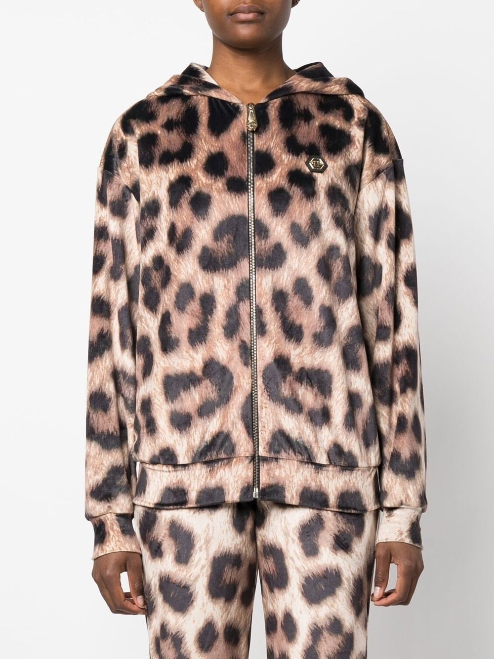 leopard-print zip-up hoodie - 3