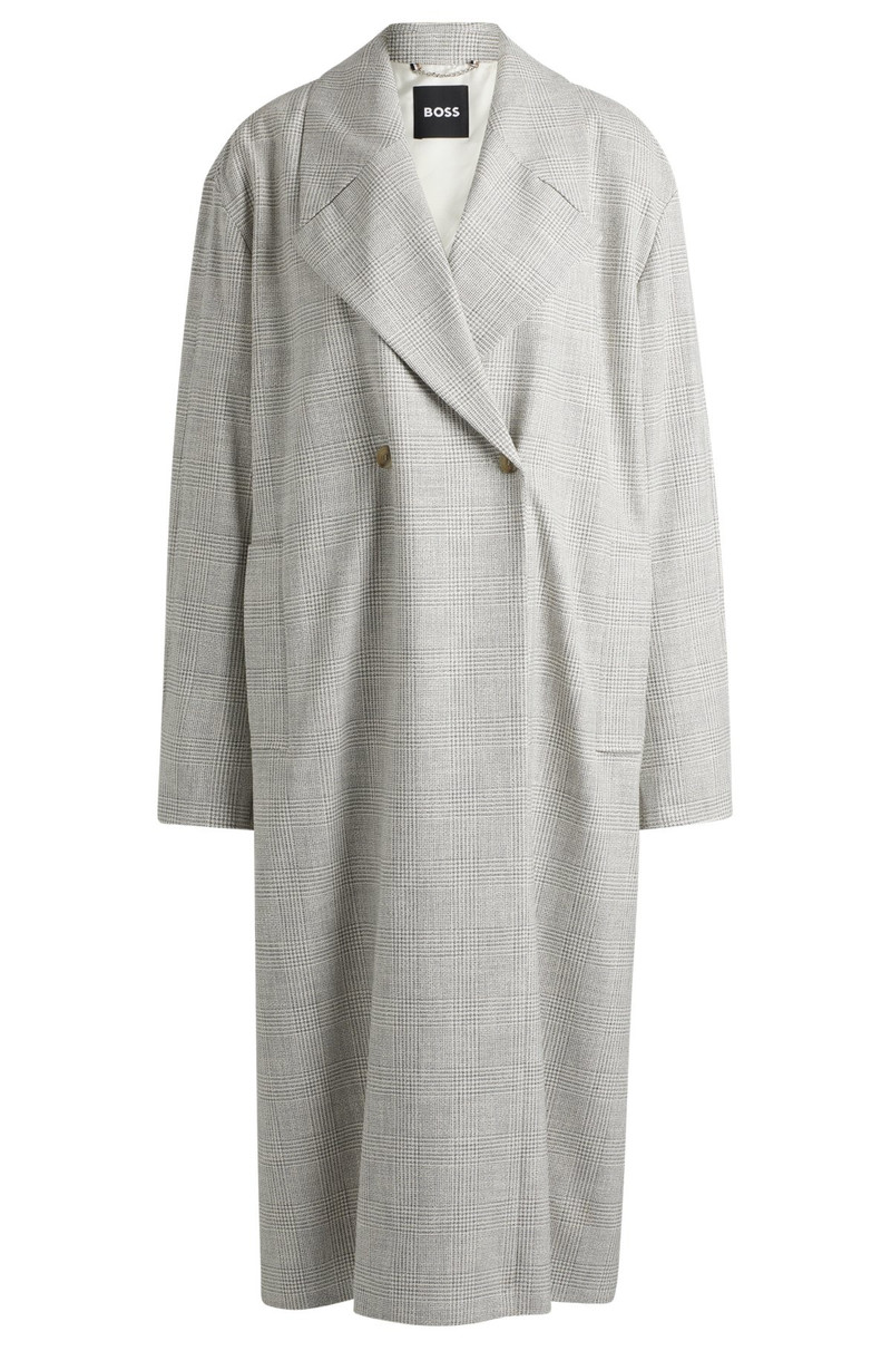 DOUBLE-BREASTED COAT IN CHECKED CREPE WITH PARTIAL LINING 1