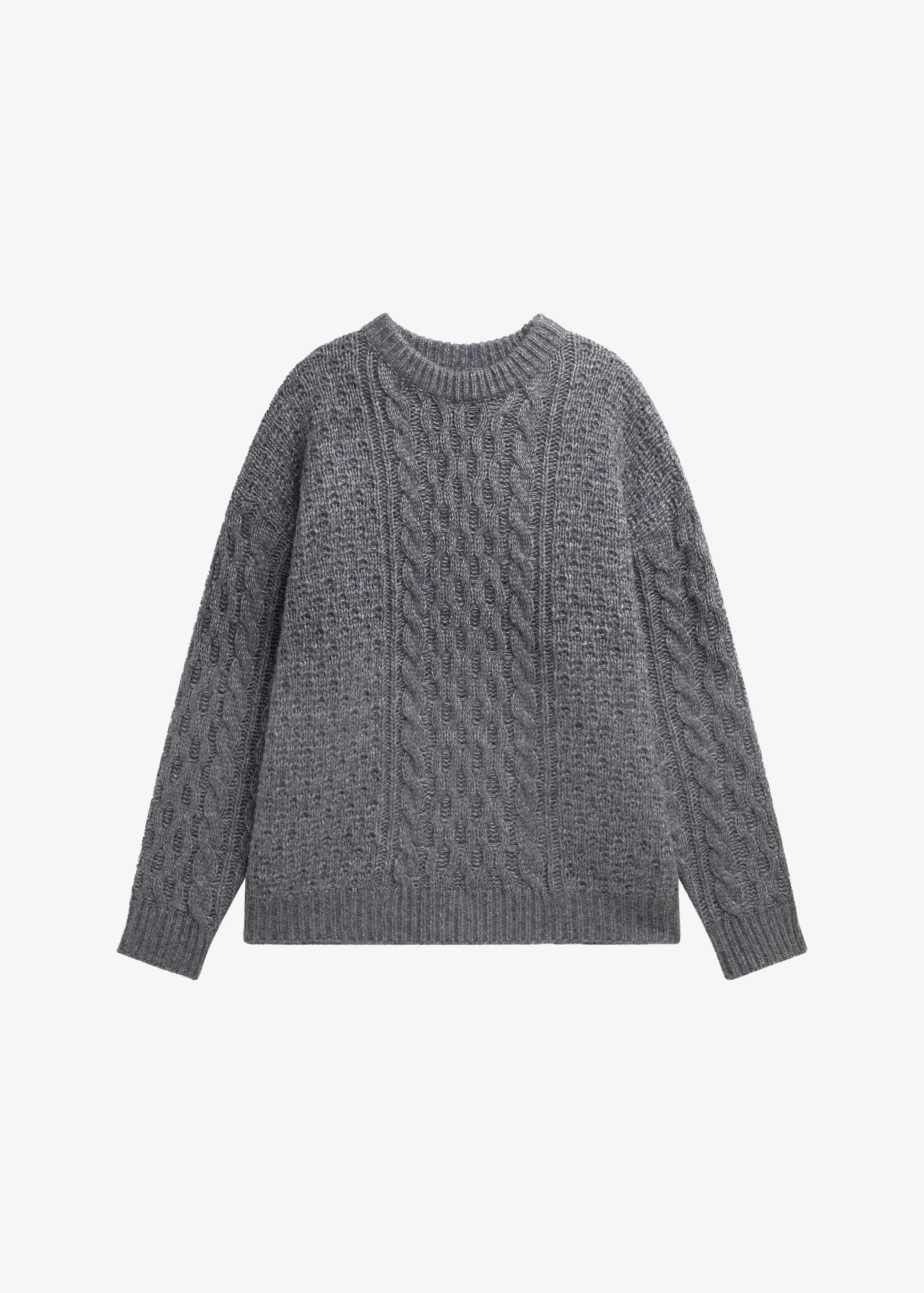 Janesen Oversized Cable Knit Sweater - Grey Melange - 1