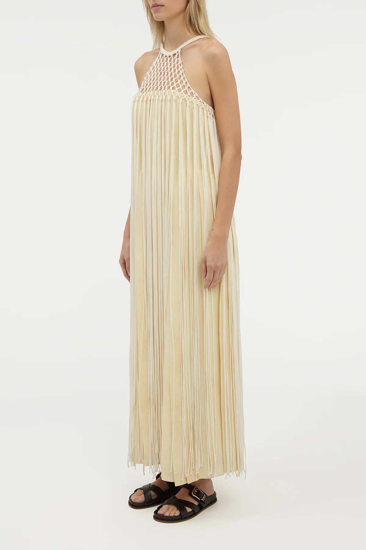 Tacia Fringe Maxi Dress in Ivory Silk - 3