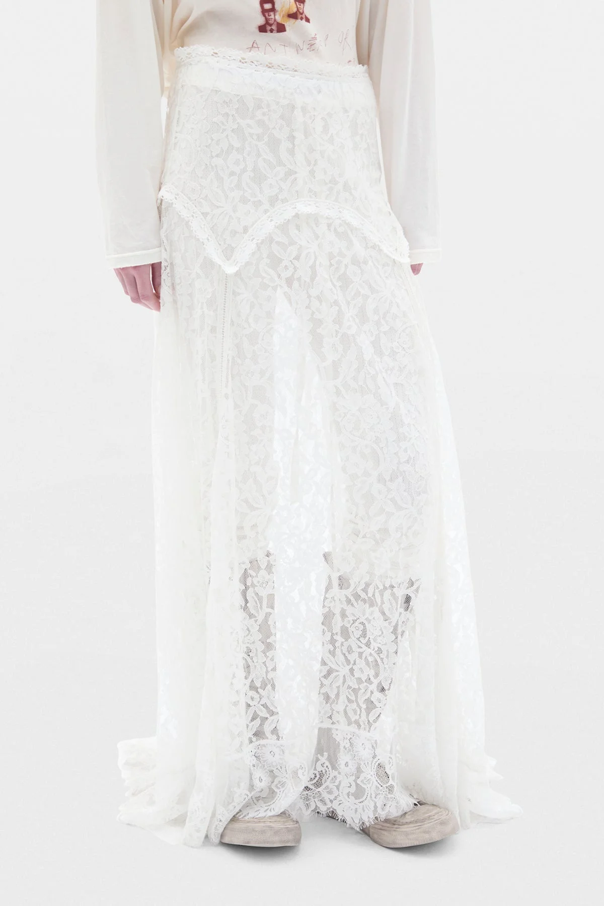 Helina X-Long Flared Panel Skirt with Lace Details - 1