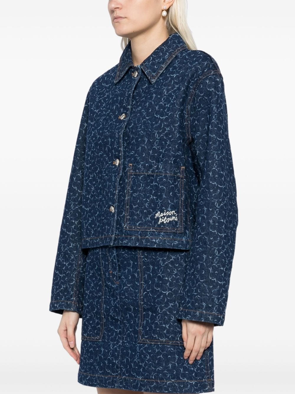 geometric-patterned denim jacket - 3