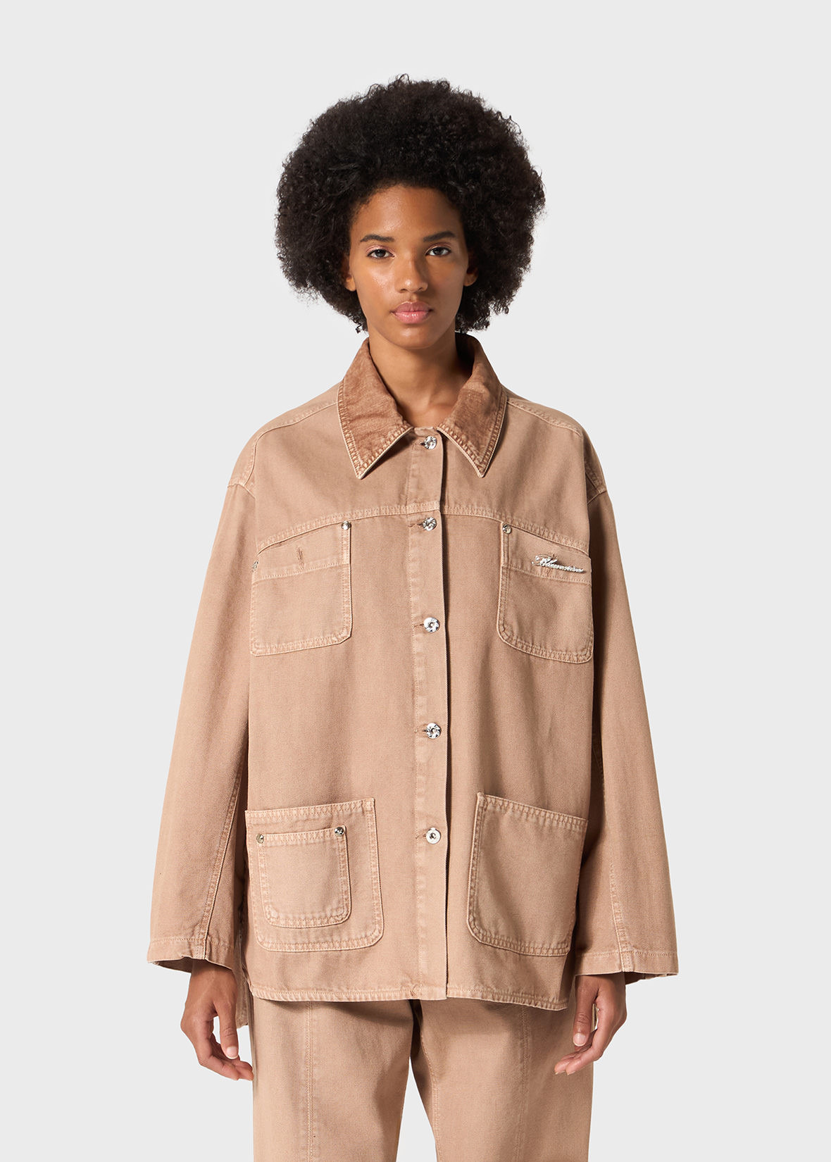 COTTON JACKET WITH BLUMARINE RHINESTONE LOGO - 3