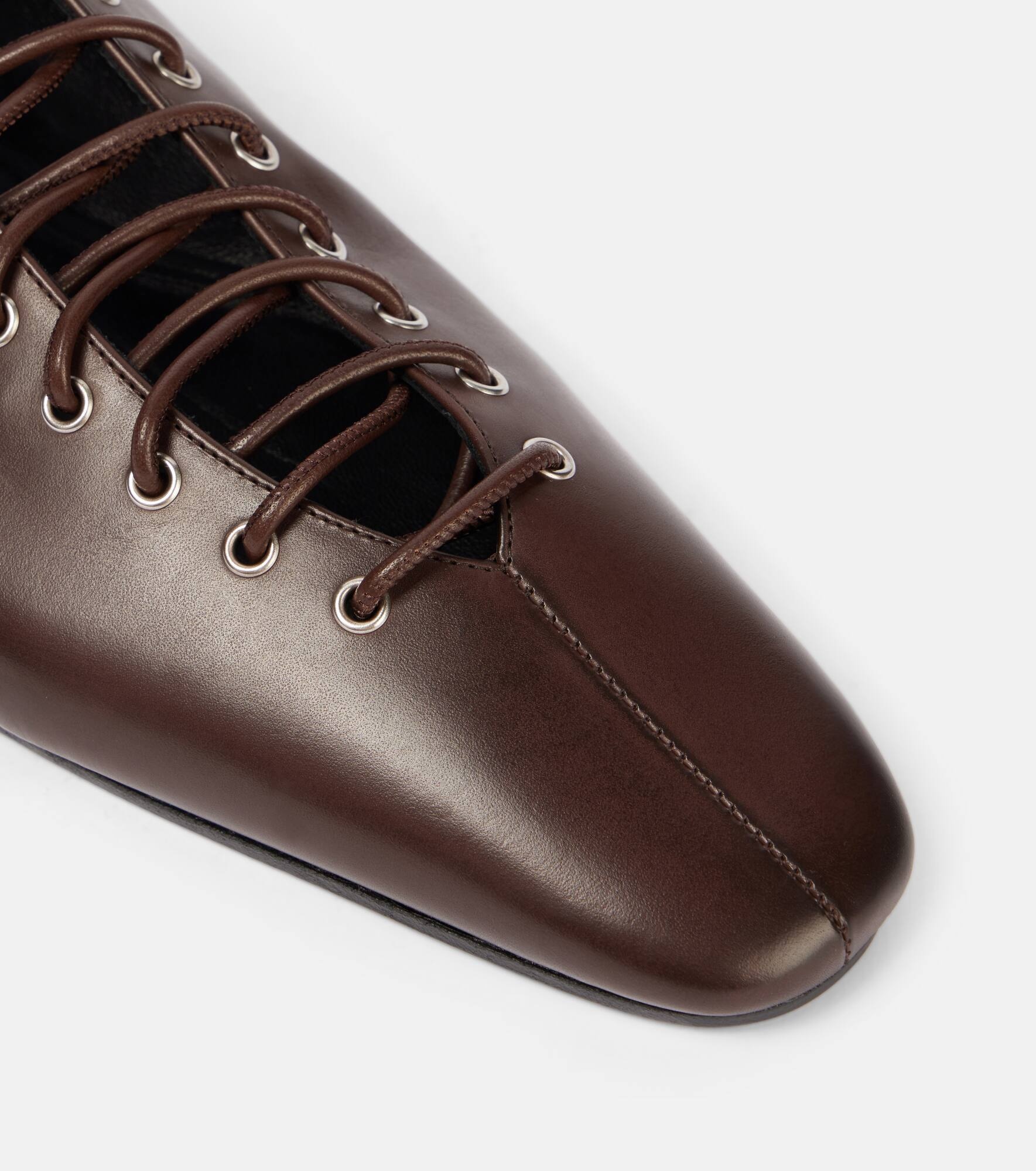 Leather lace-up flats - 5
