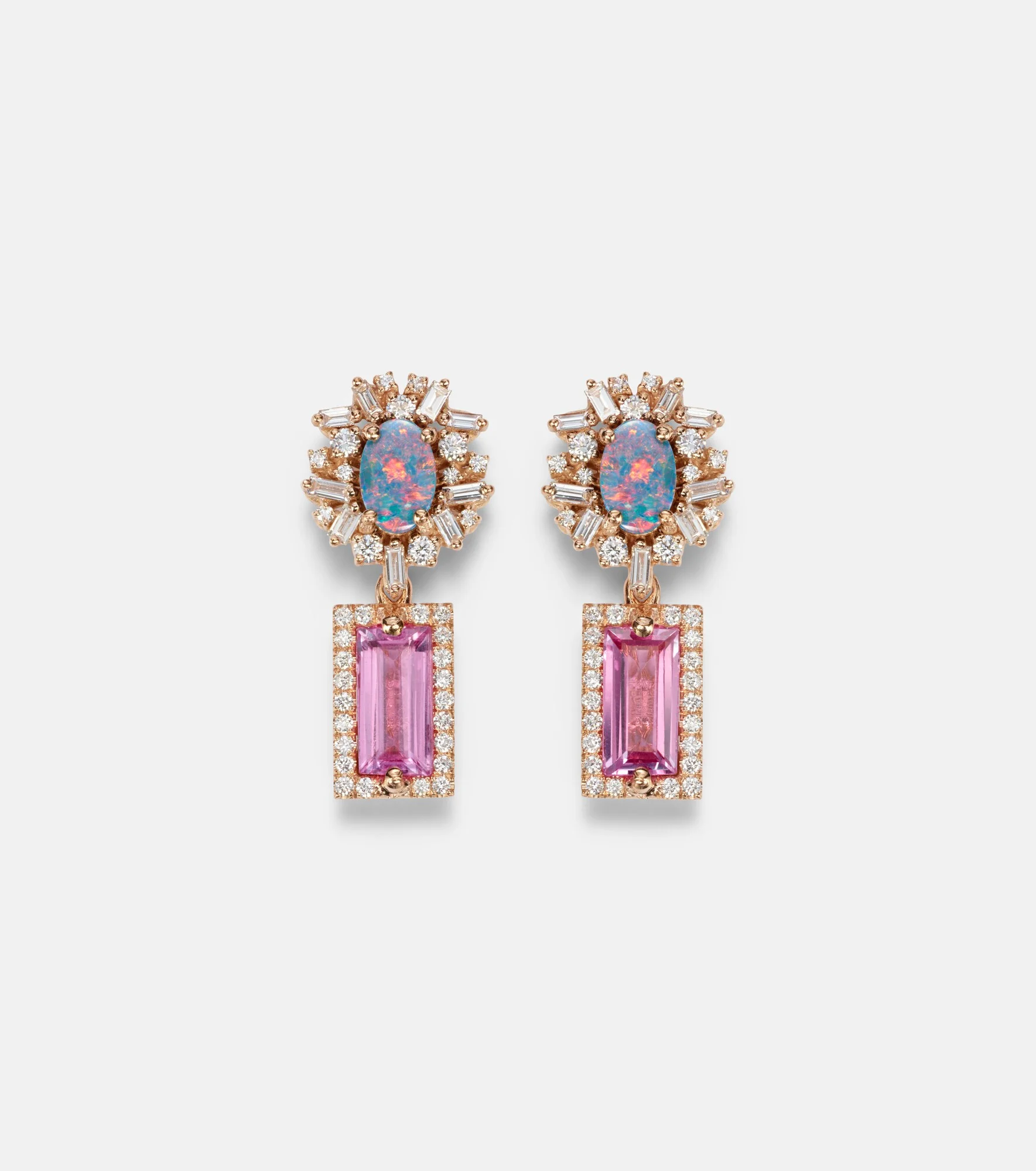 18kt rose gold drop earrings with gemstones - 1