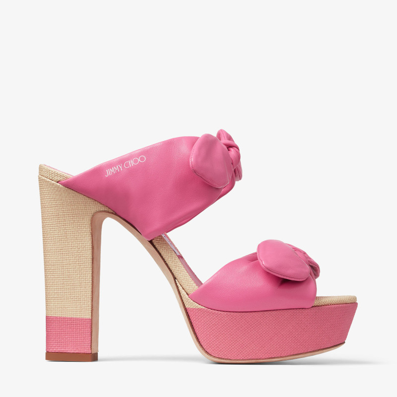 Rua 120 Natural/Candy Pink Raffia and Leather Platform Sandals - 1