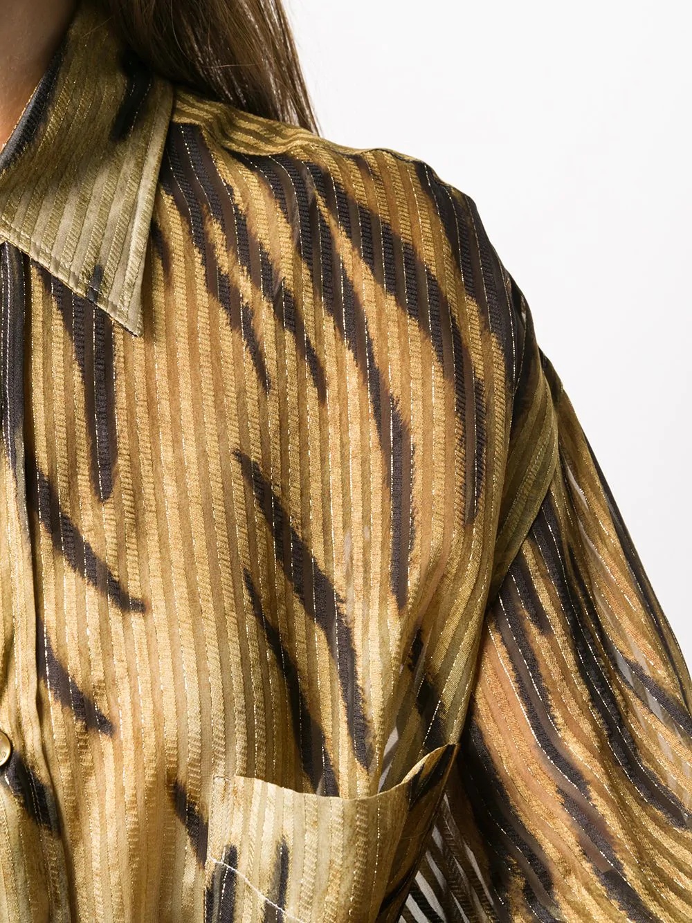 pleated tiger print shirt - 5