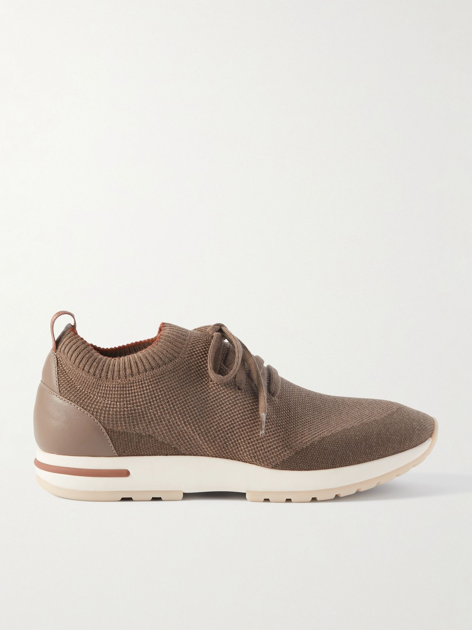 360 Flexy Walk Leather-Trimmed Wish® Wool Sneakers Brown - 1