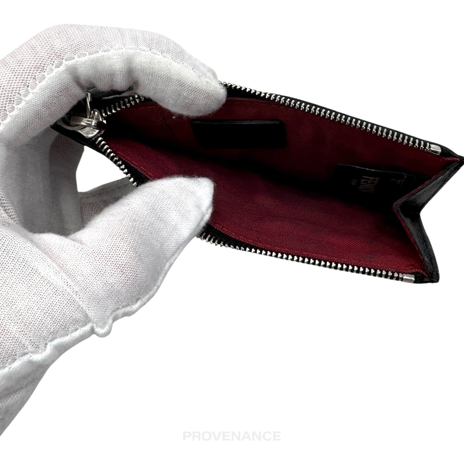 FENDI Fendi Monster Eyes Zip Card Holder Wallet Black Leather