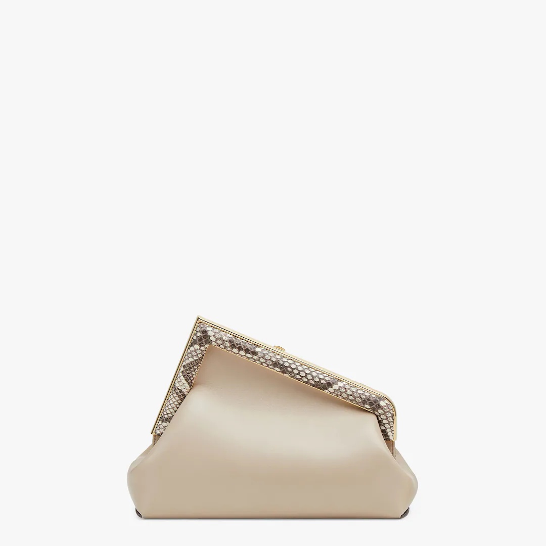 Small Fendi First bag made of soft pink nappa leather with oversized metal F clasp bound in tone-on- - 3