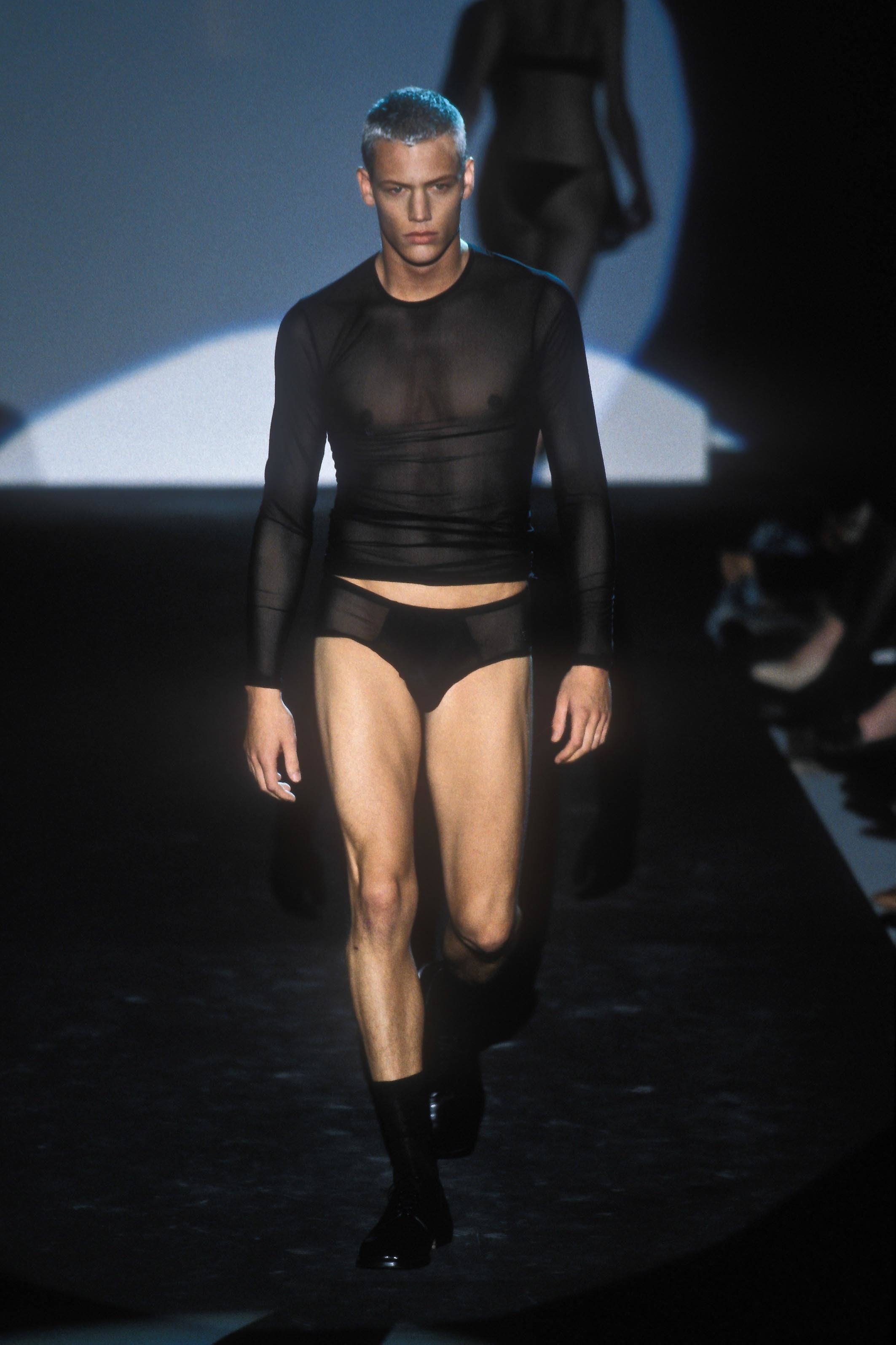 Gucci Spring 1998 Tom Ford Swarovski Logo Black Sheer Mesh Brief Shorts S - 18