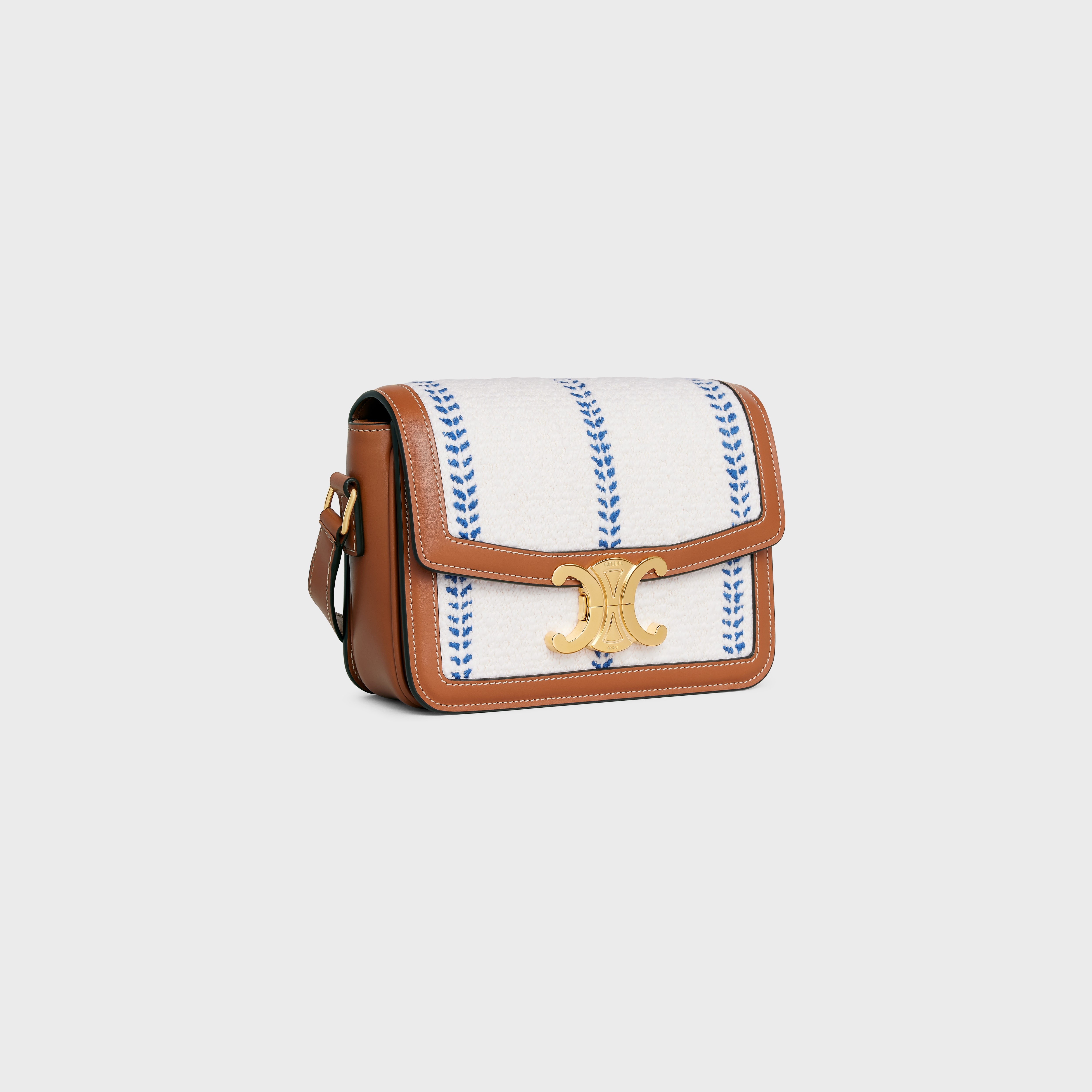 Teen Triomphe Bag in STRIPED TEXTILE AND CALFSKIN - 2