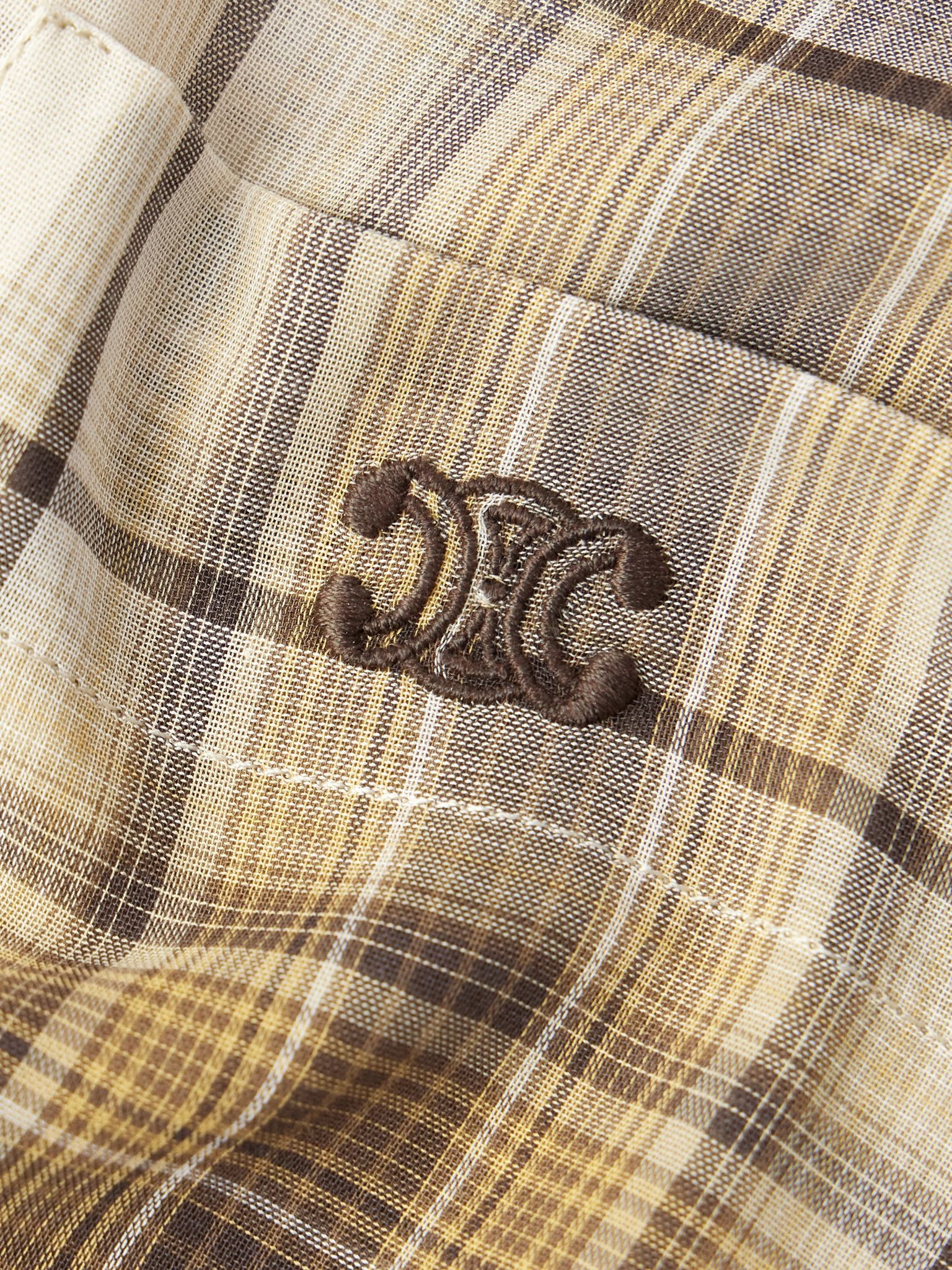 Logo-Embroidered Checked Cotton Shirt Beige - 5
