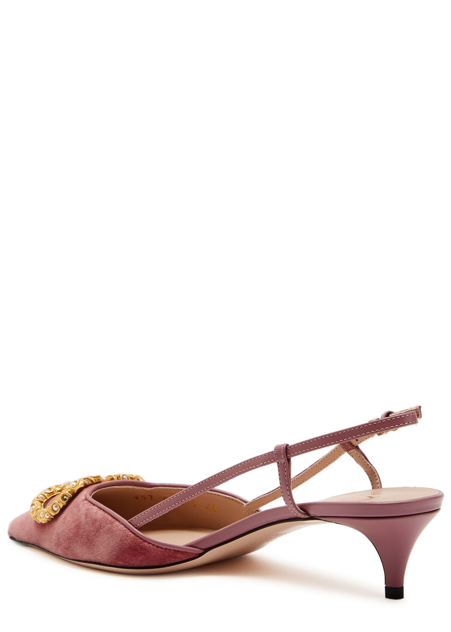 Valentino Vlogo Velvet and Leather Slingback Pumps - 2