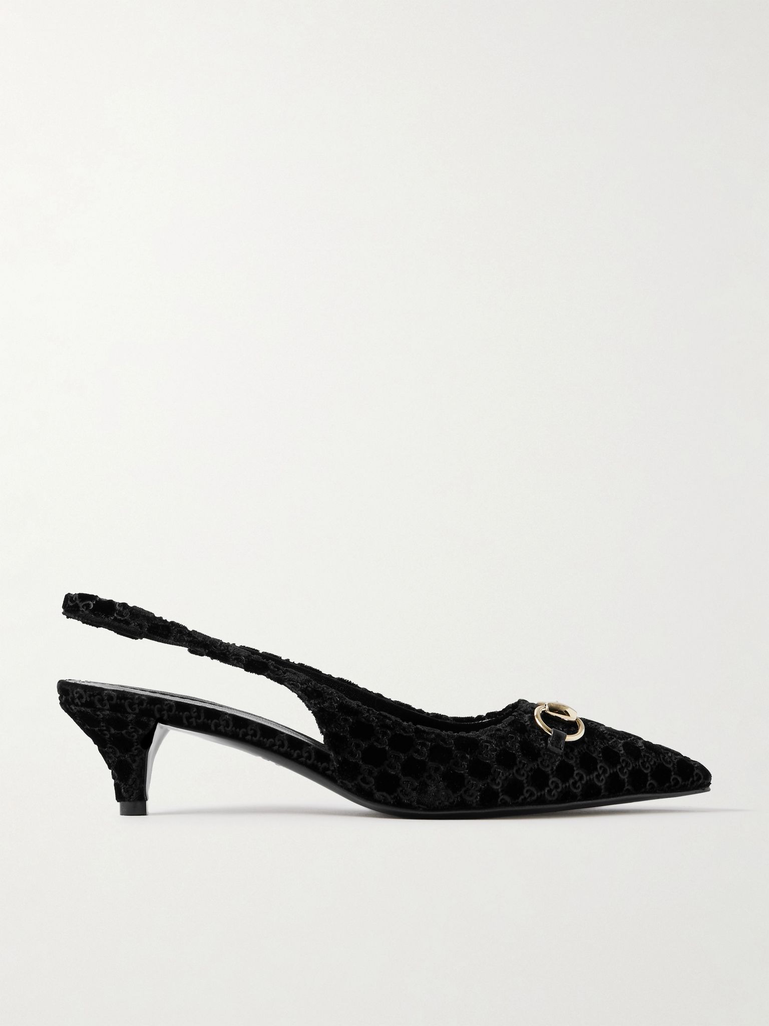 Erin horsebit-embellished devoré-velvet slingback pumps Black - 1
