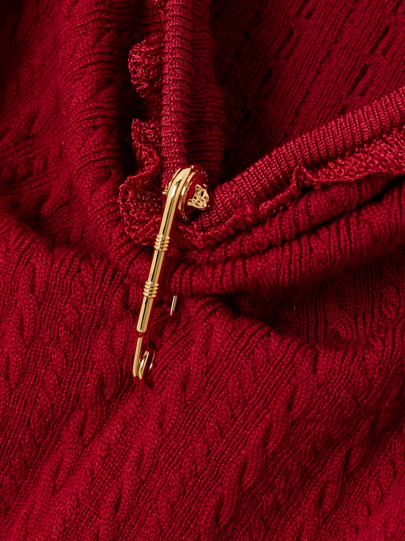 Embellished ruffled cable-knit wool-blend mini dress Red - 4