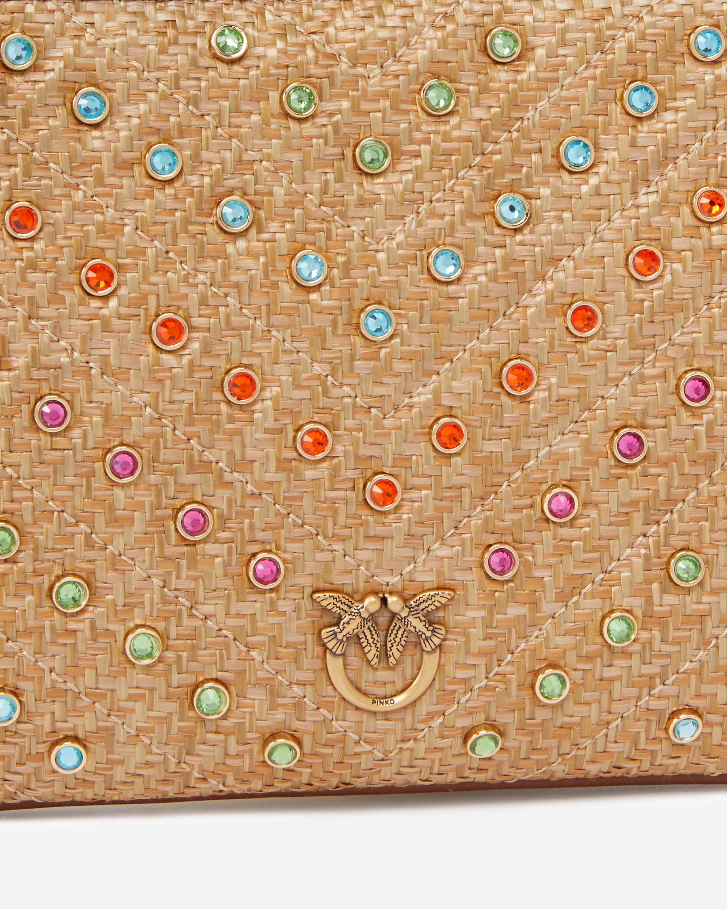 FLAT BAG MEDIUM RAFFIA BAG WITH COLORED RHINESTONES - 3