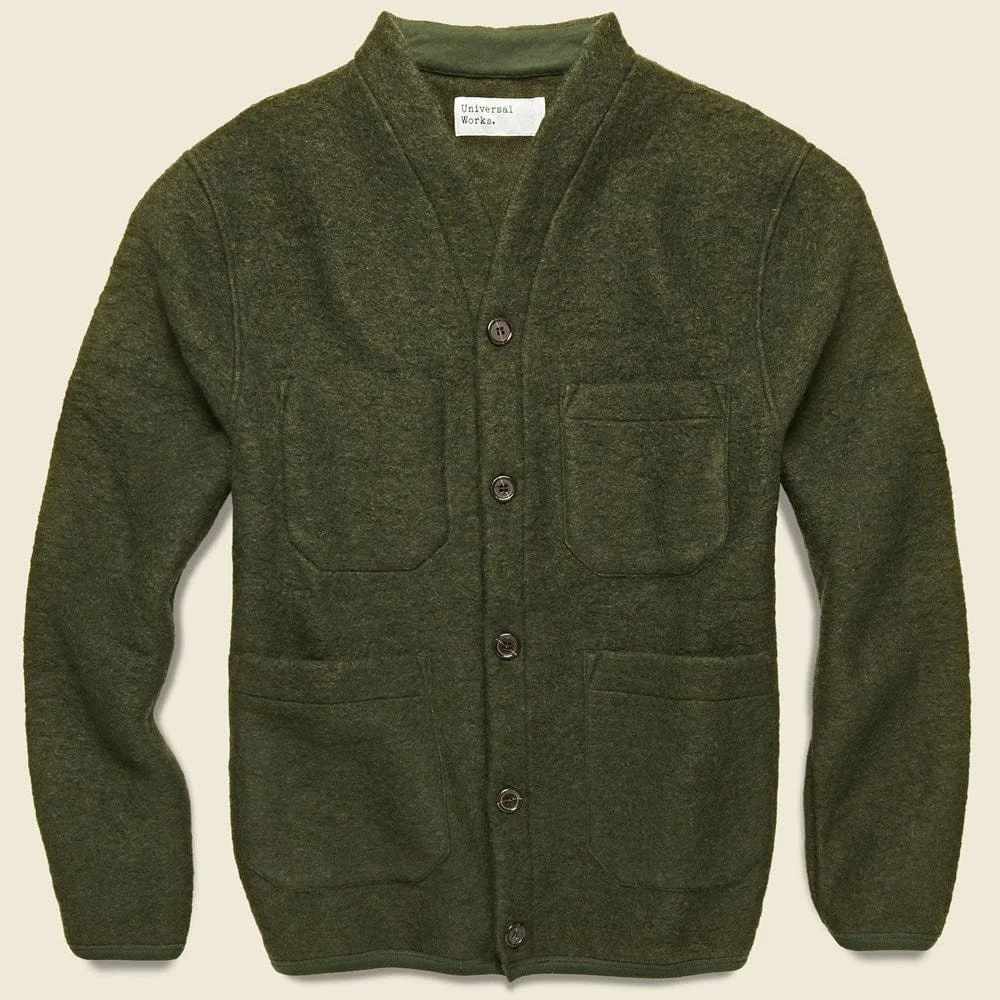 Wool Fleece Cardigan - Olive - 1