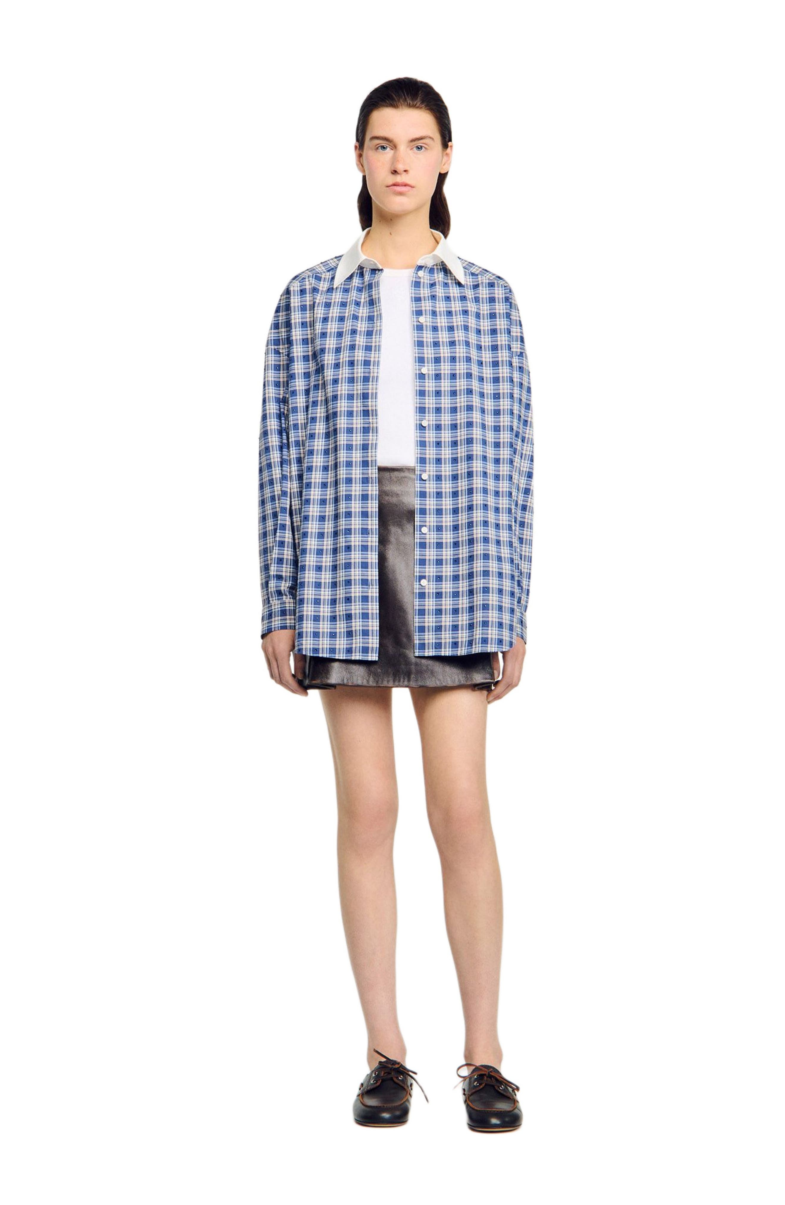 SANDRO Rhinestone checkered shirt in Blue at Nordstrom - 6