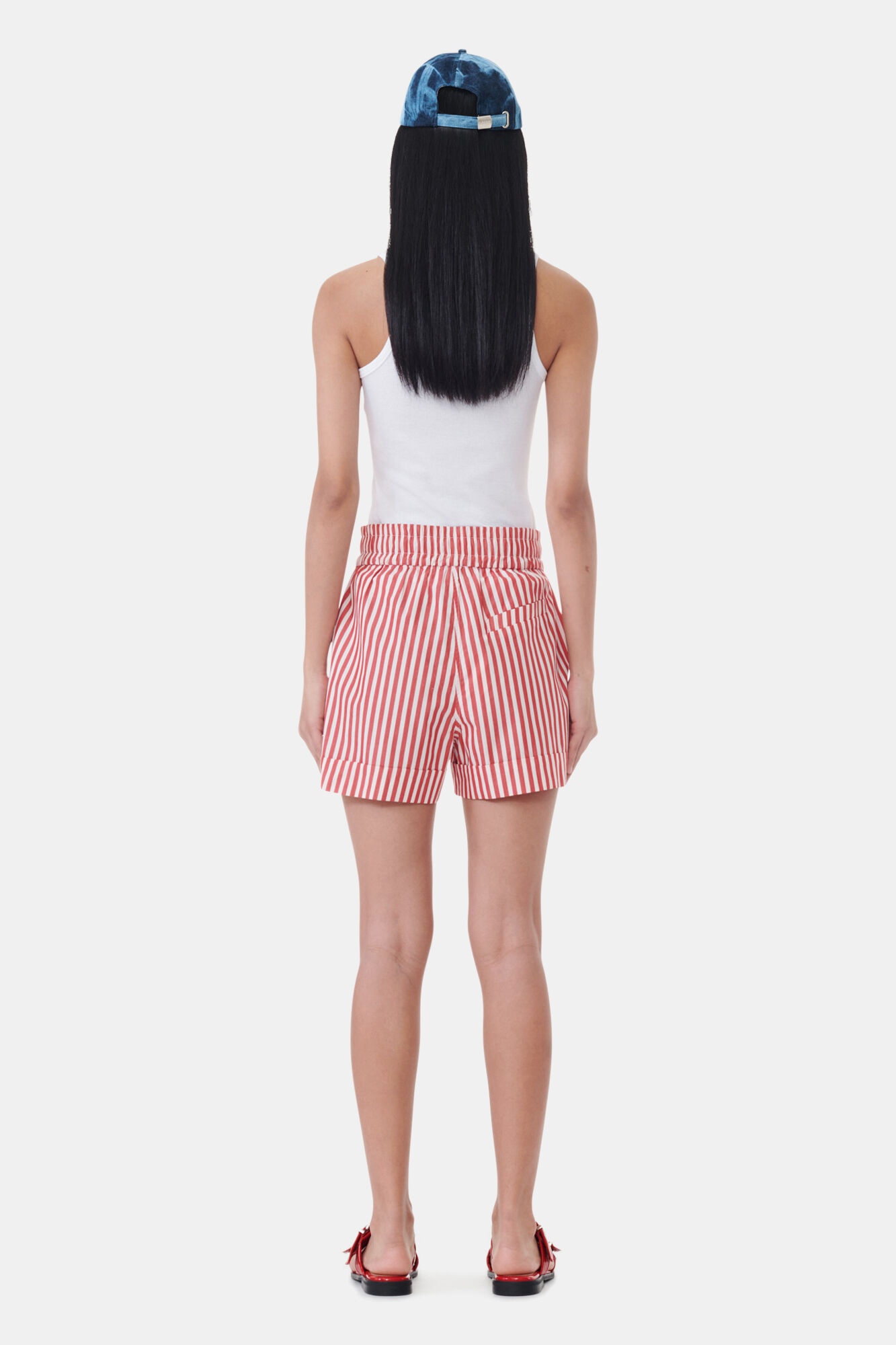 RED STRIPE COTTON SHORTS - 4